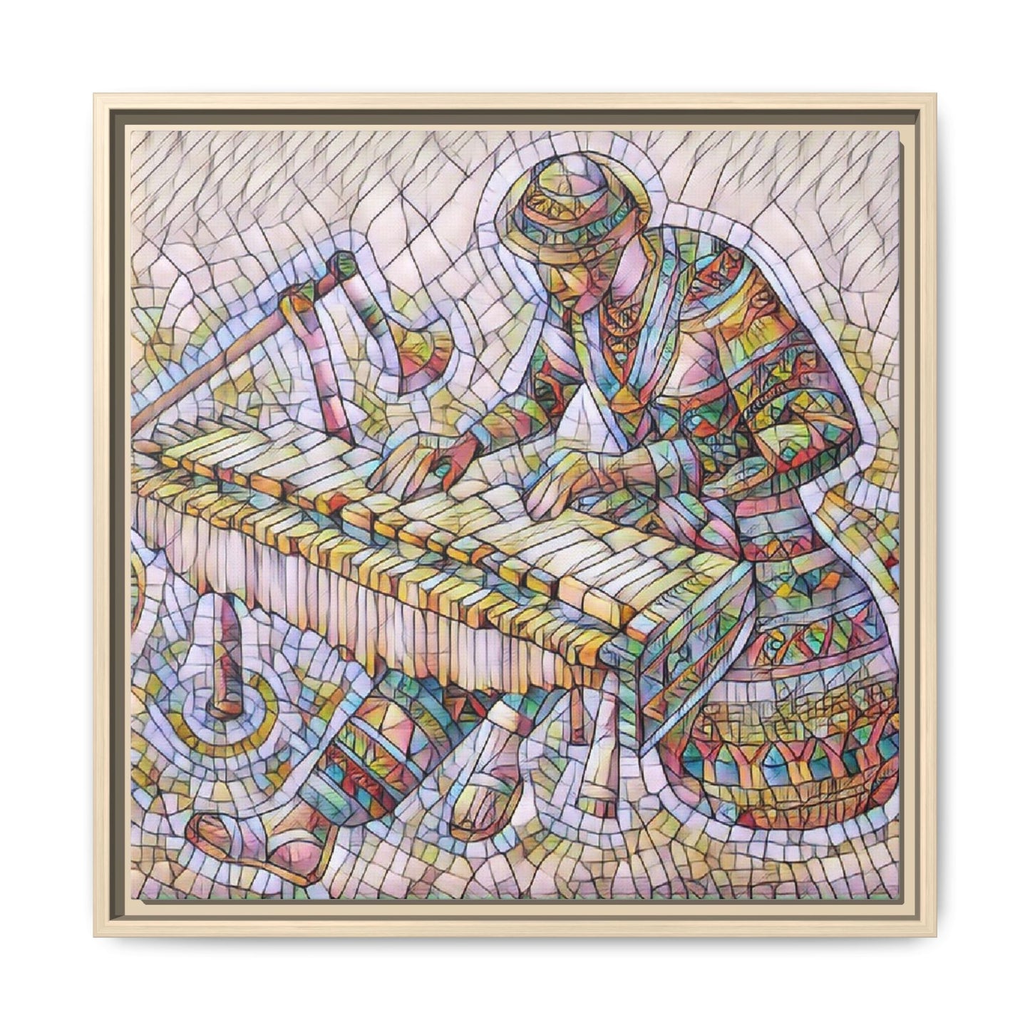 Framed Canvas Art - Colorful Mosaic Vibraphone Musician Print