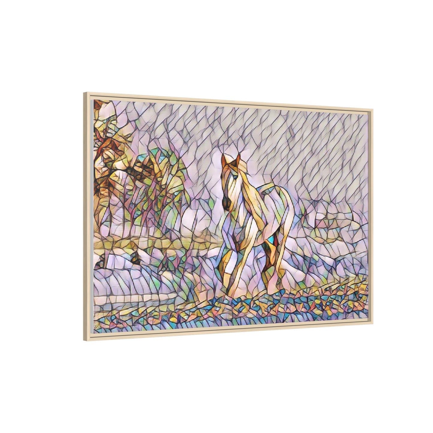 Abstract Stained-Glass Horse Matte Canvas Framed Wall Art