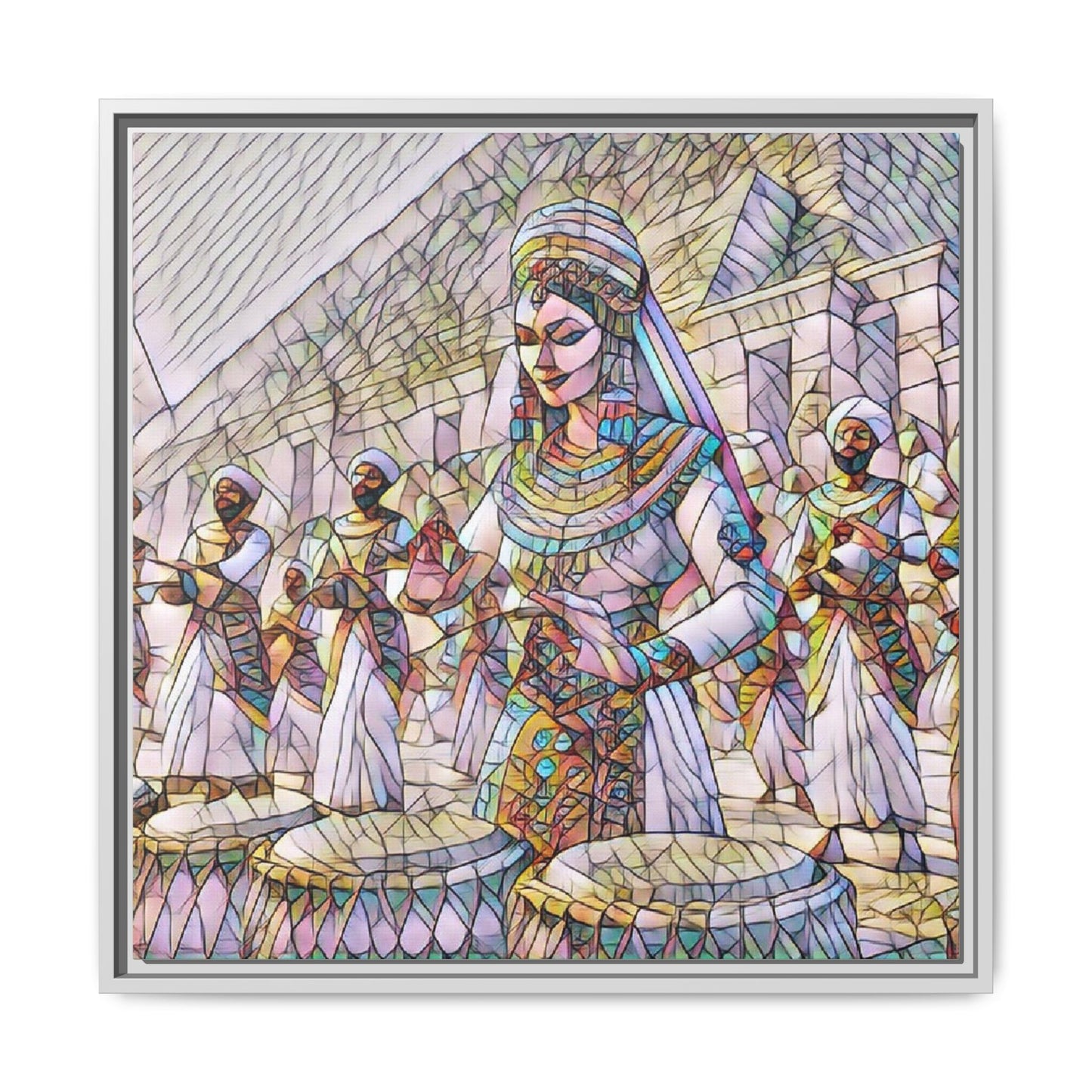 Egyptian Drummers Framed Canvas Art — Colorful Egyptian Dancer Wall Decor