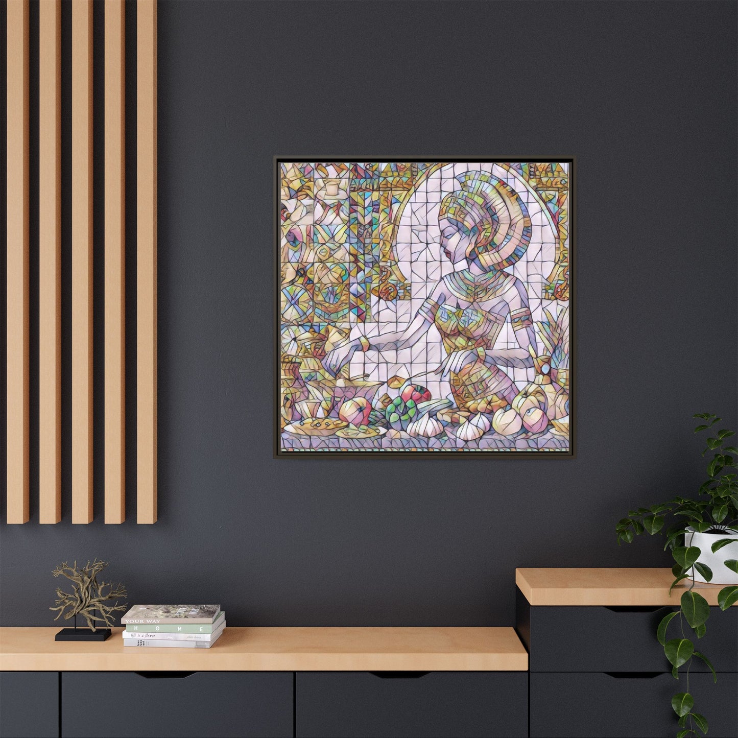 Egyptian Goddess Stained Glass Style Framed Canvas Art