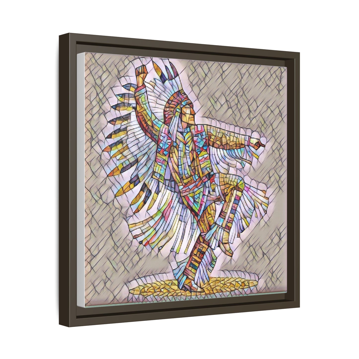 Colorful Native Dancer Framed Canvas Art — Stained Glass Style Wall Decor