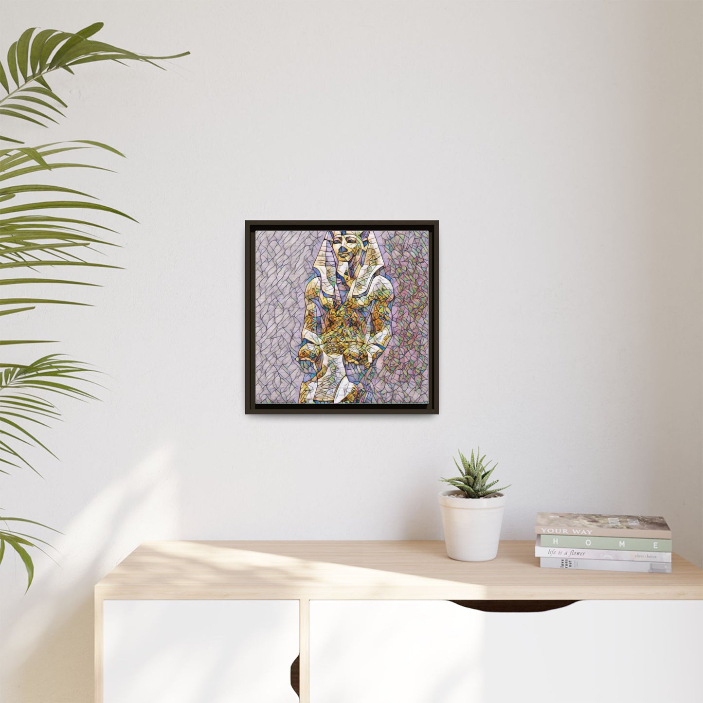 Framed Abstract Pharaoh Matte Canvas Wall Art — Multicolor Egyptian Statue Print