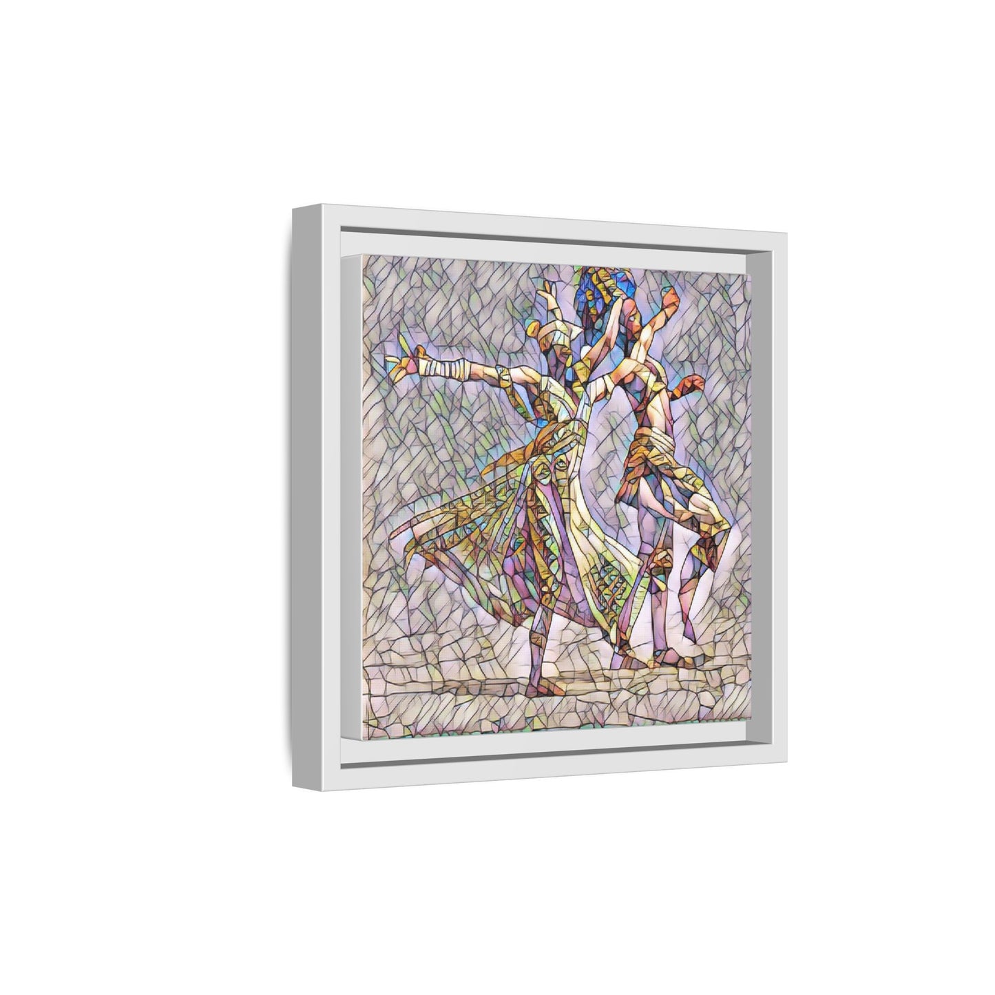 Framed Matte Canvas Wall Art — Abstract Dancers in Stained Glass Style
