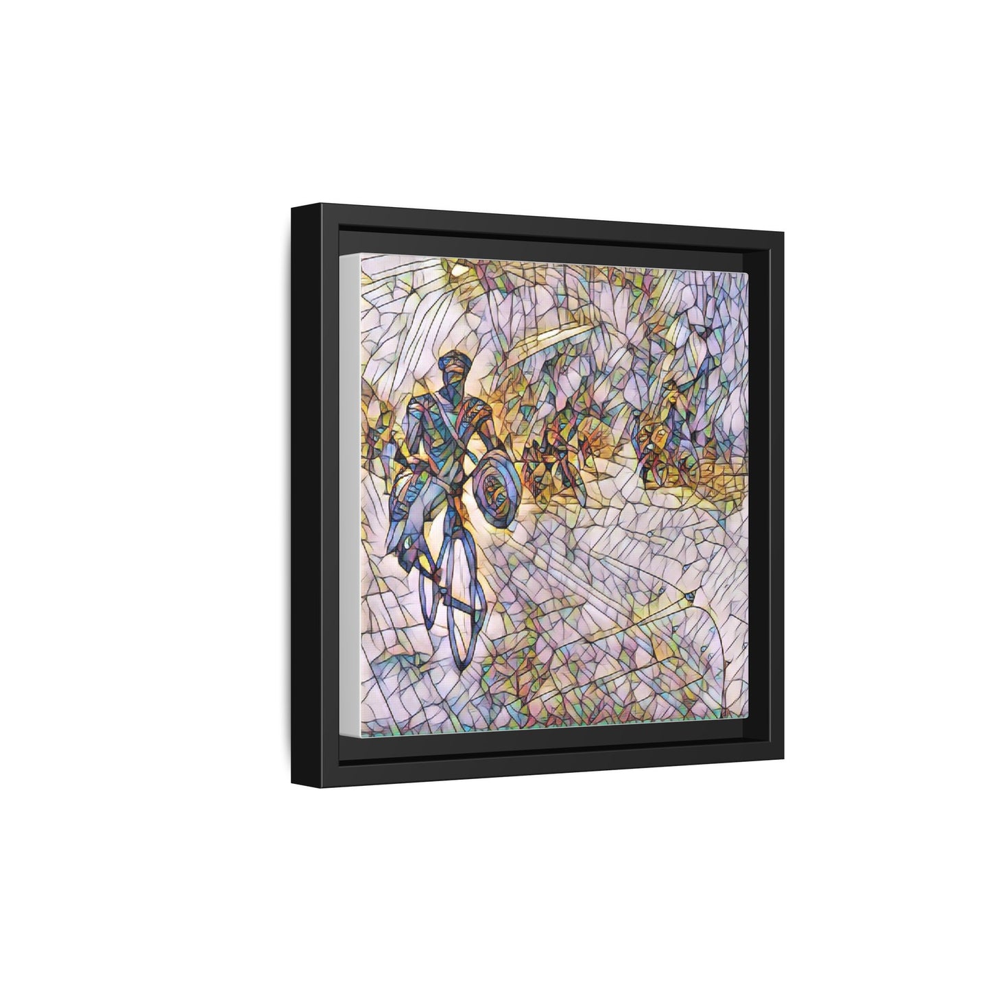 Cyclist Mosaic Matte Canvas Framed Wall Art — Colorful Biking Scene