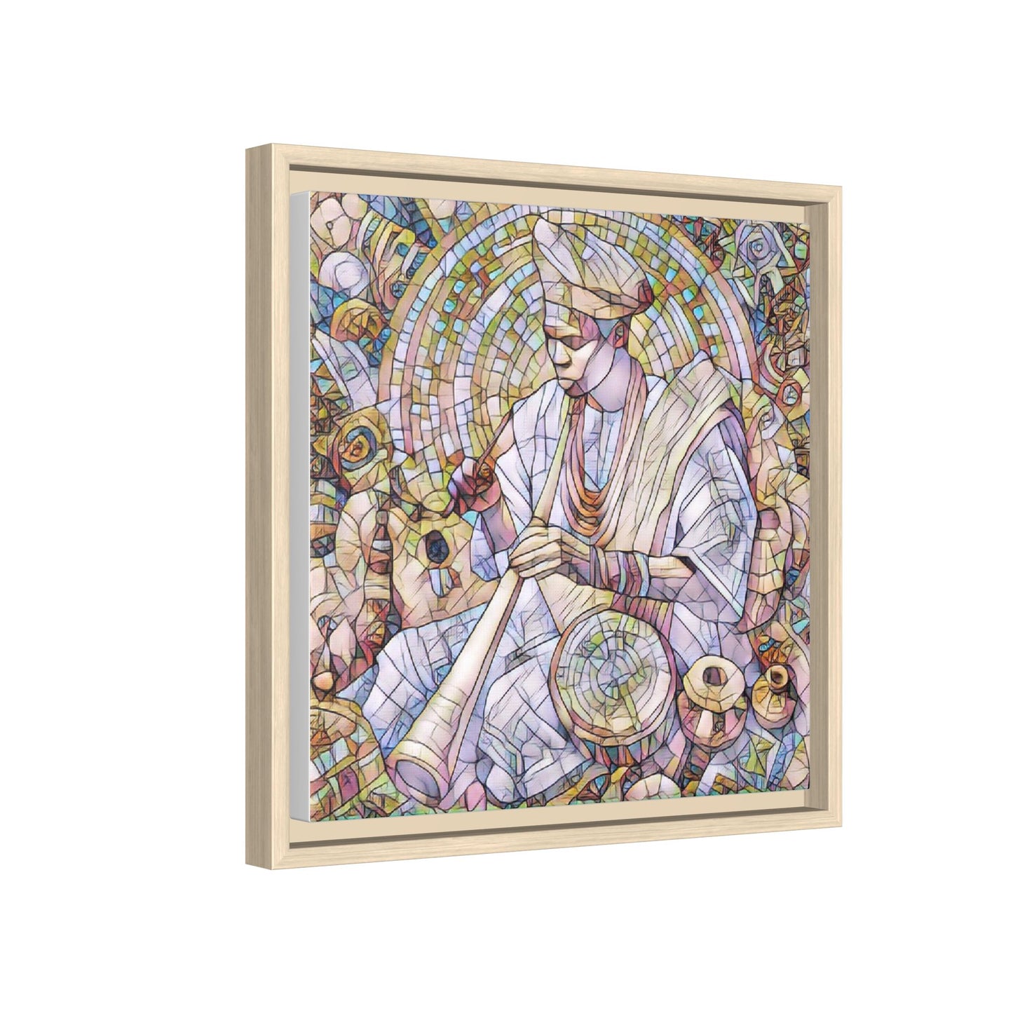 Framed Matte Canvas Print — African Drummer Mosaic Art