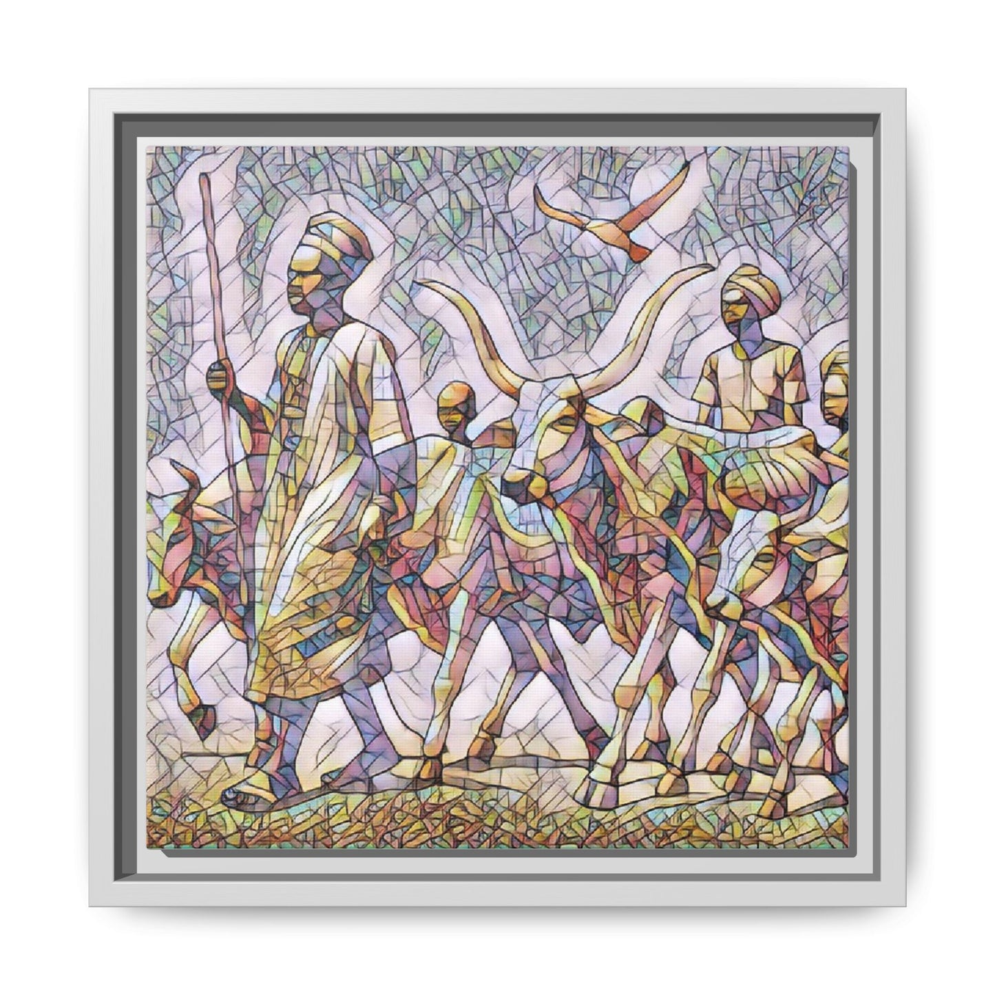 Framed Matte Canvas: Colorful African Herdsmen Art Print