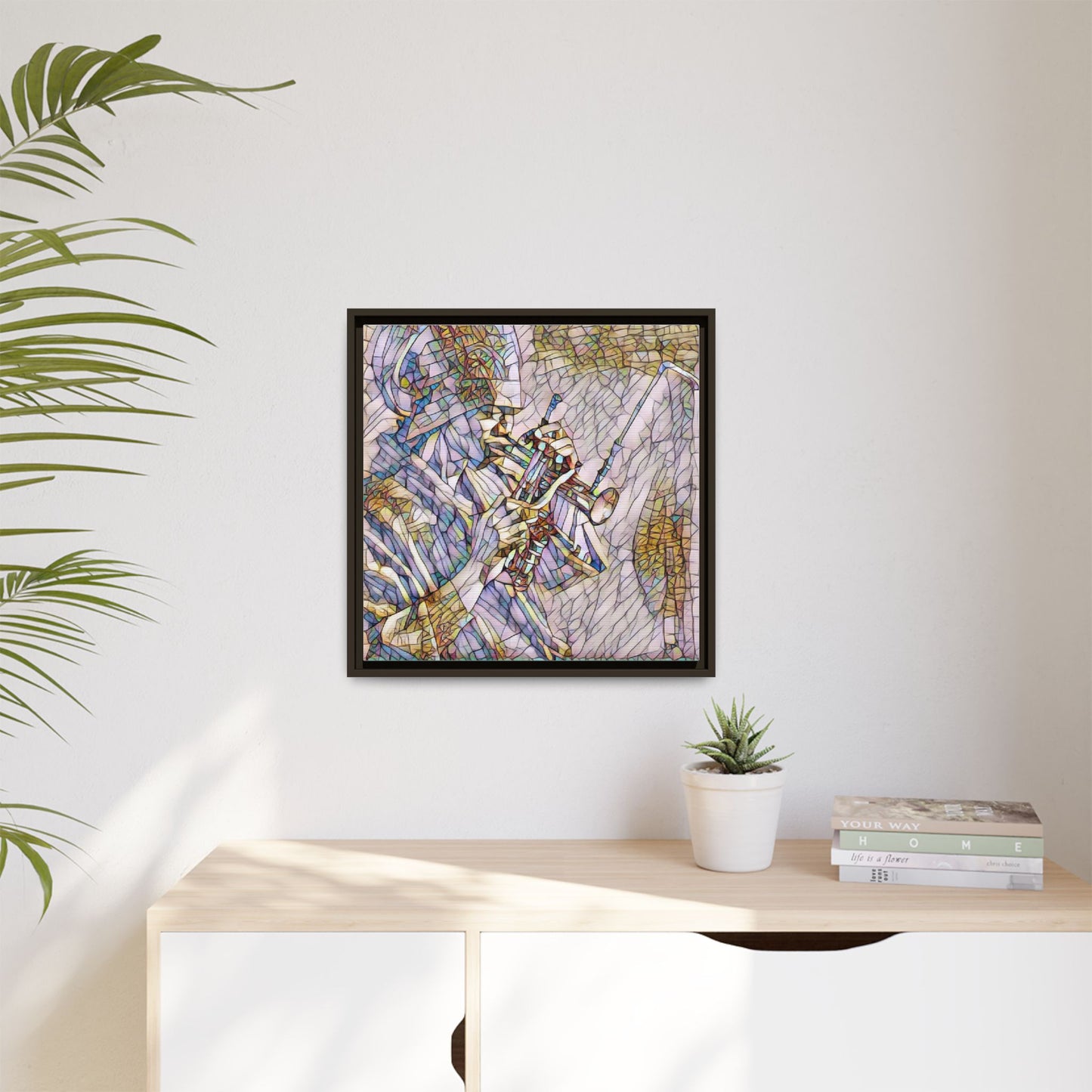 Framed Abstract Trumpet Player Matte Canvas Art