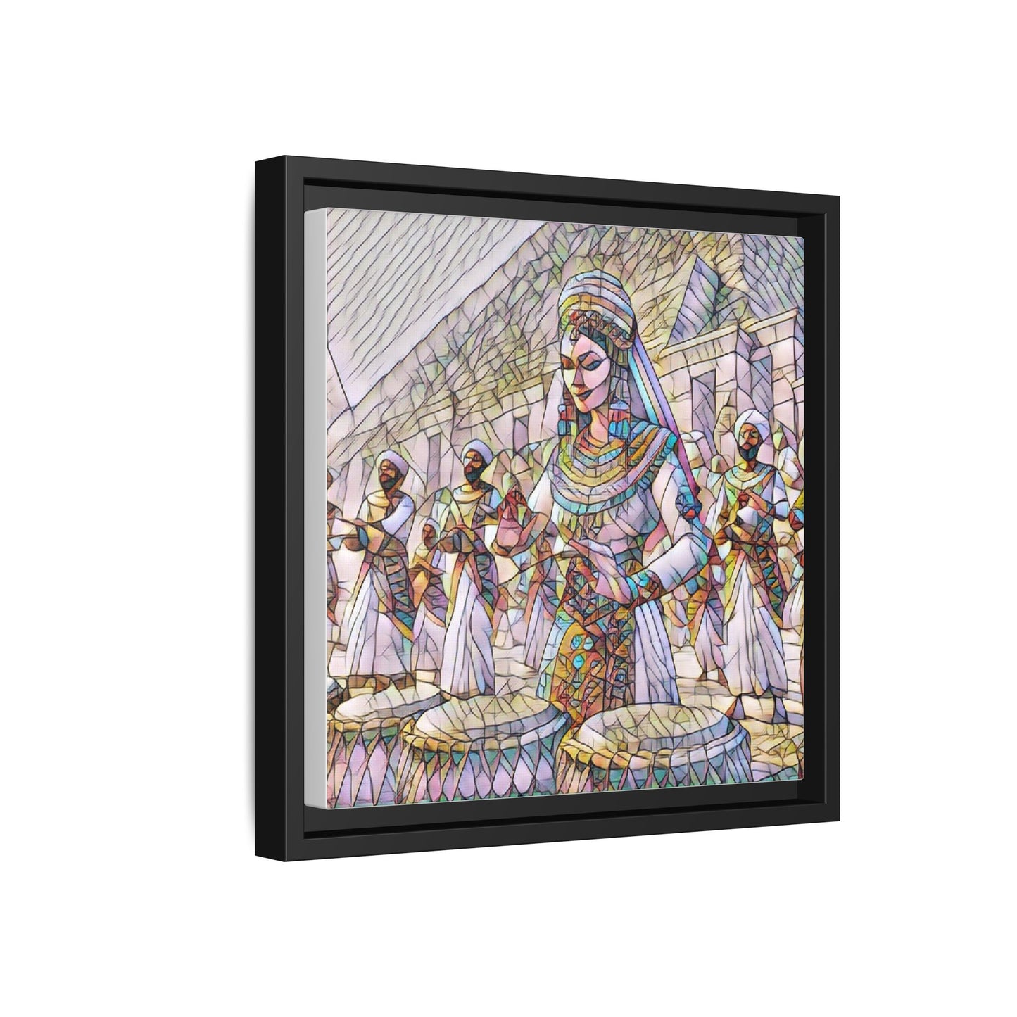 Egyptian Drummers Framed Canvas Art — Colorful Egyptian Dancer Wall Decor