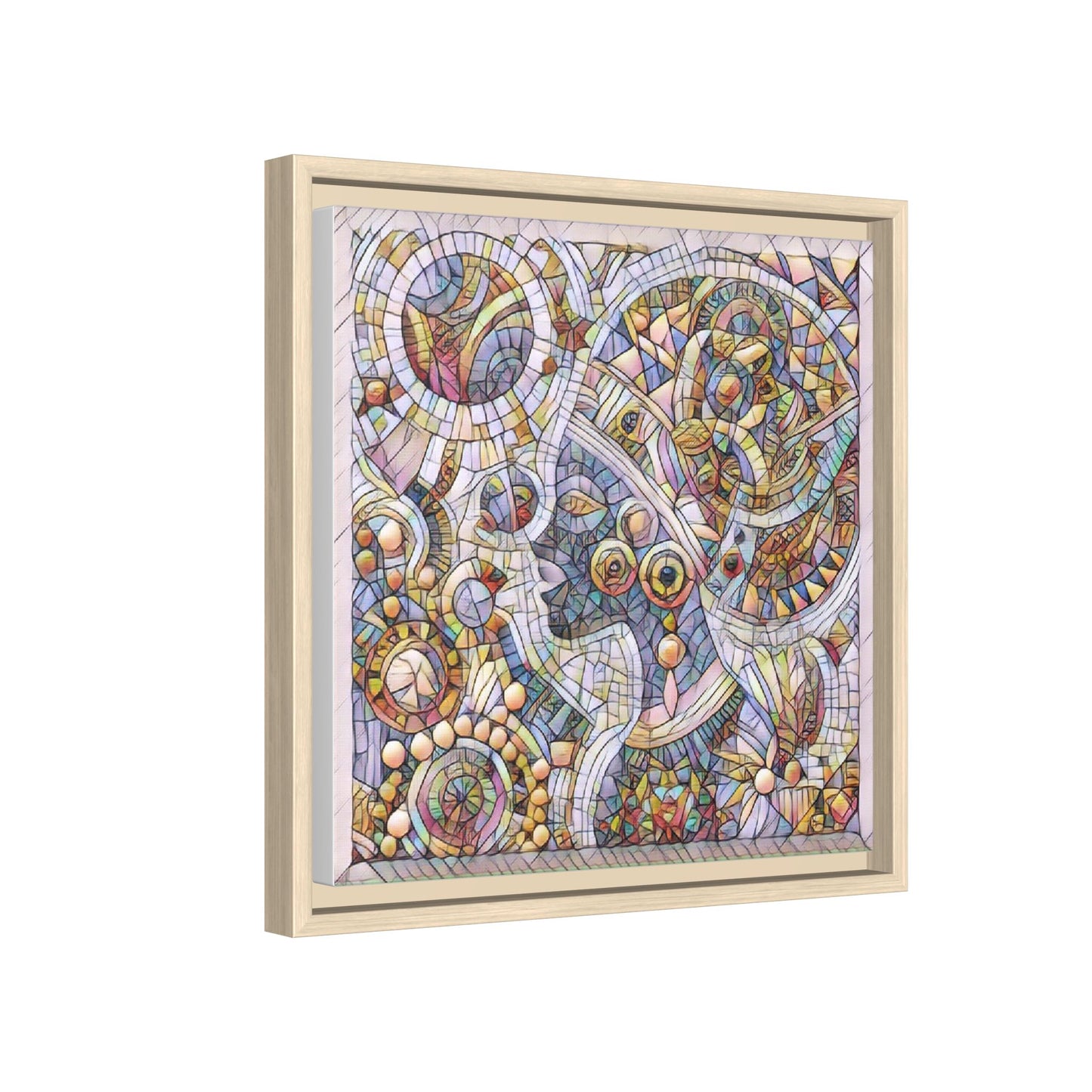 Abstract Mosaic Framed Canvas Art — Multicolor Geometric Wall Decor