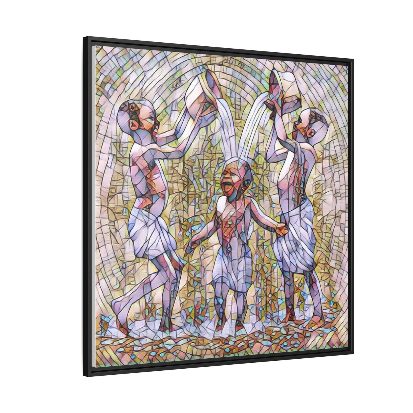 Framed Matte Canvas Art – Joyful Water Dance Family Stained-Glass Print