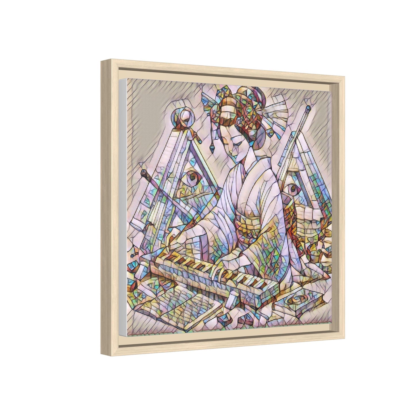 Framed Matte Canvas: Stained-Glass Geisha Wall Art
