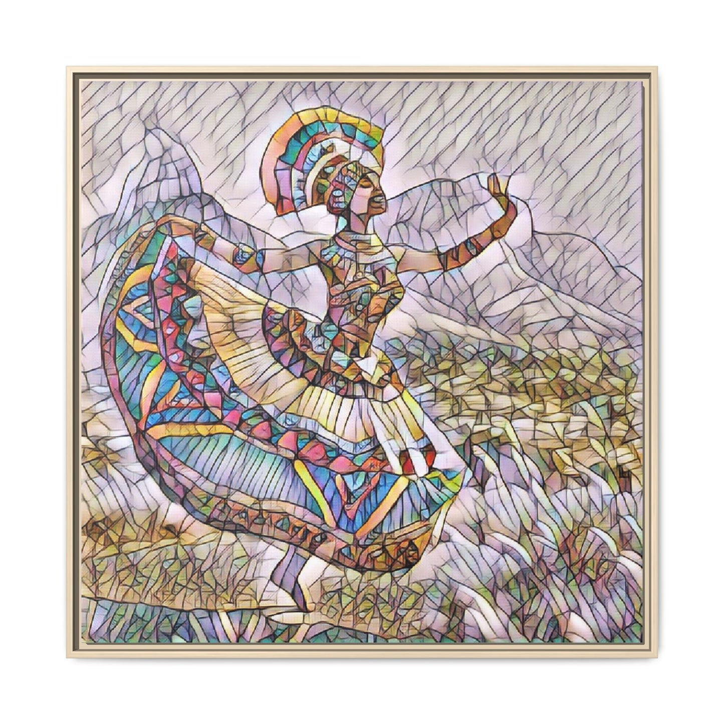 Ballerina Mosaic Framed Canvas Print — Colorful Ethnic Dance Wall Art