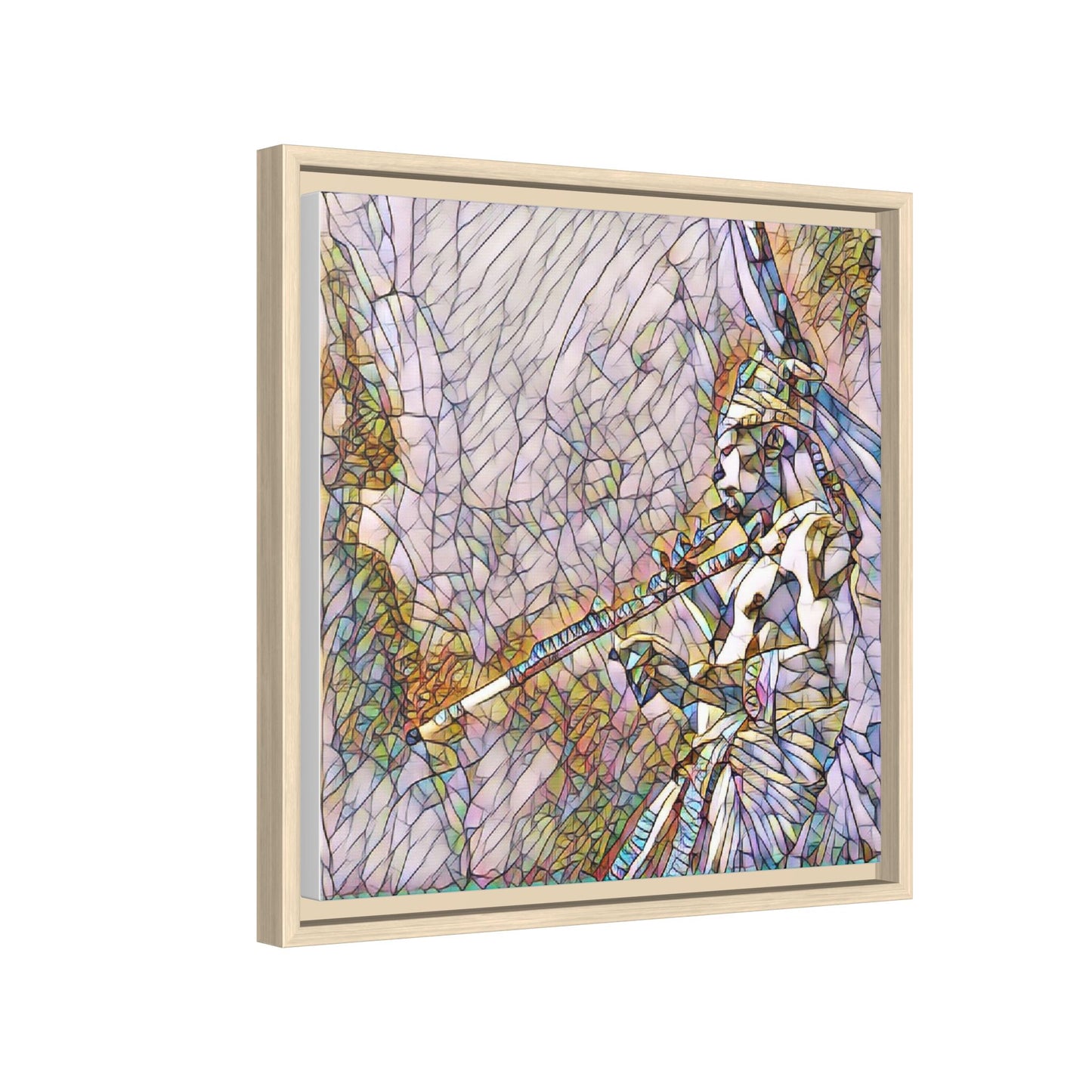 Abstract Tribal Flutist Matte Canvas Framed Wall Art