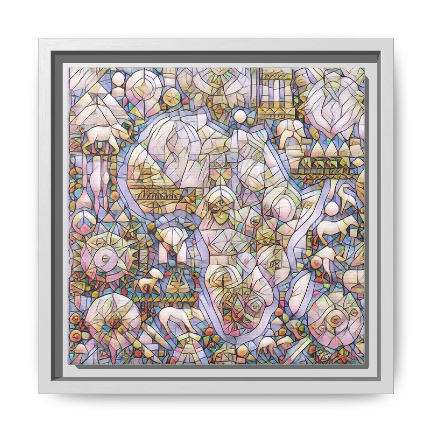 Abstract Stained-Glass Style Framed Canvas Print