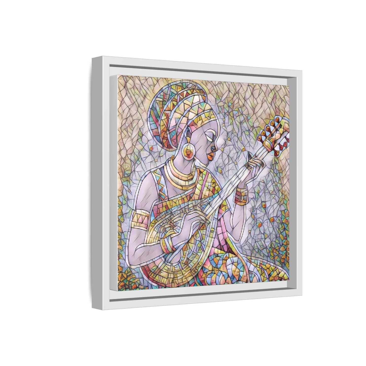 Framed Canvas Art — Colorful African Woman Playing Lute (Matte Multi‑Color)