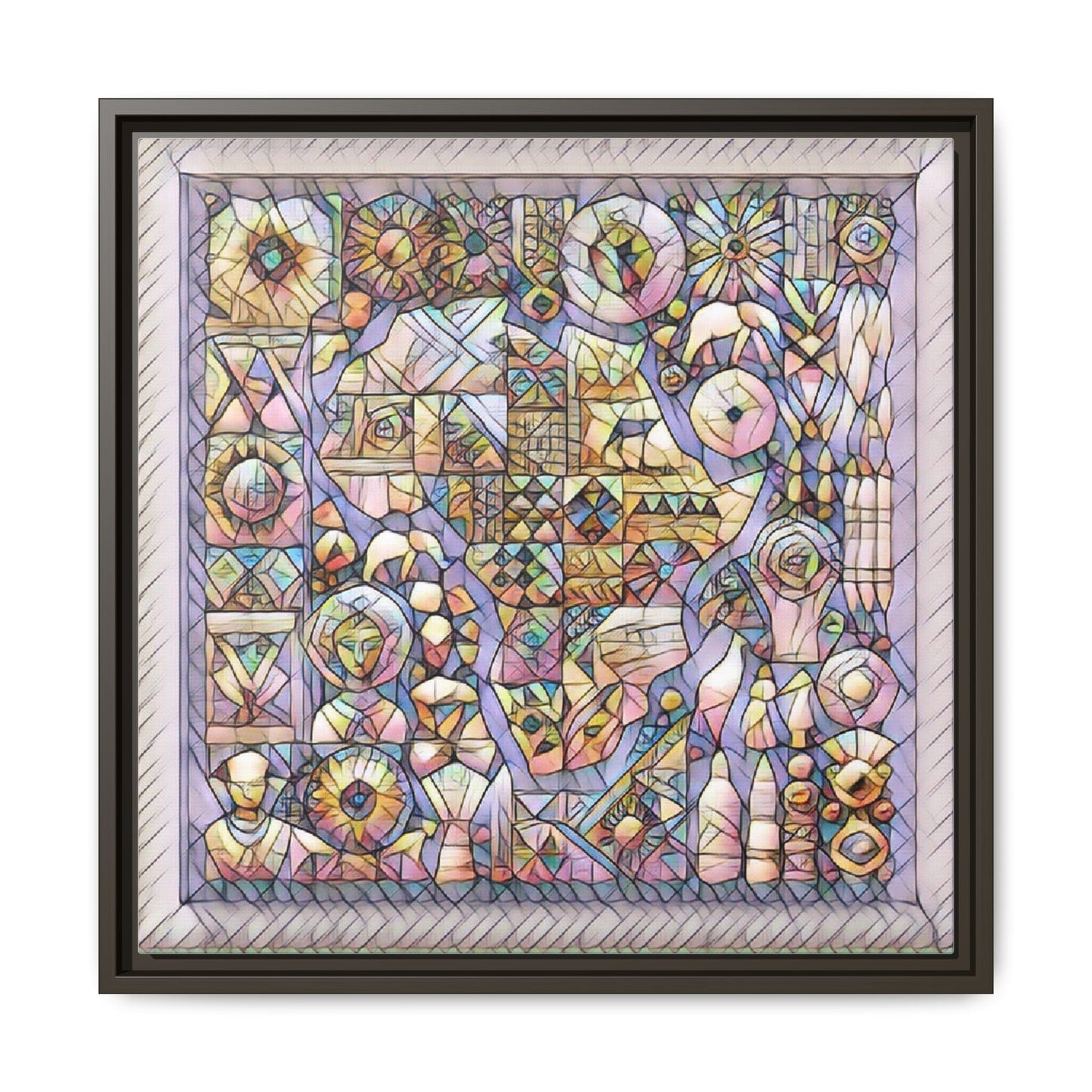 Framed Abstract Mosaic Matte Canvas Art — Pastel Geometric Wall Decor