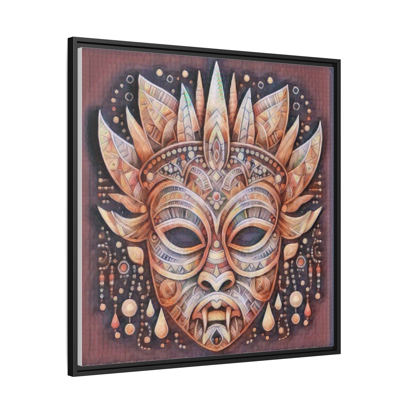 Tribal Sun Mask Framed Canvas Art — Boho Ethnic Wall Decor