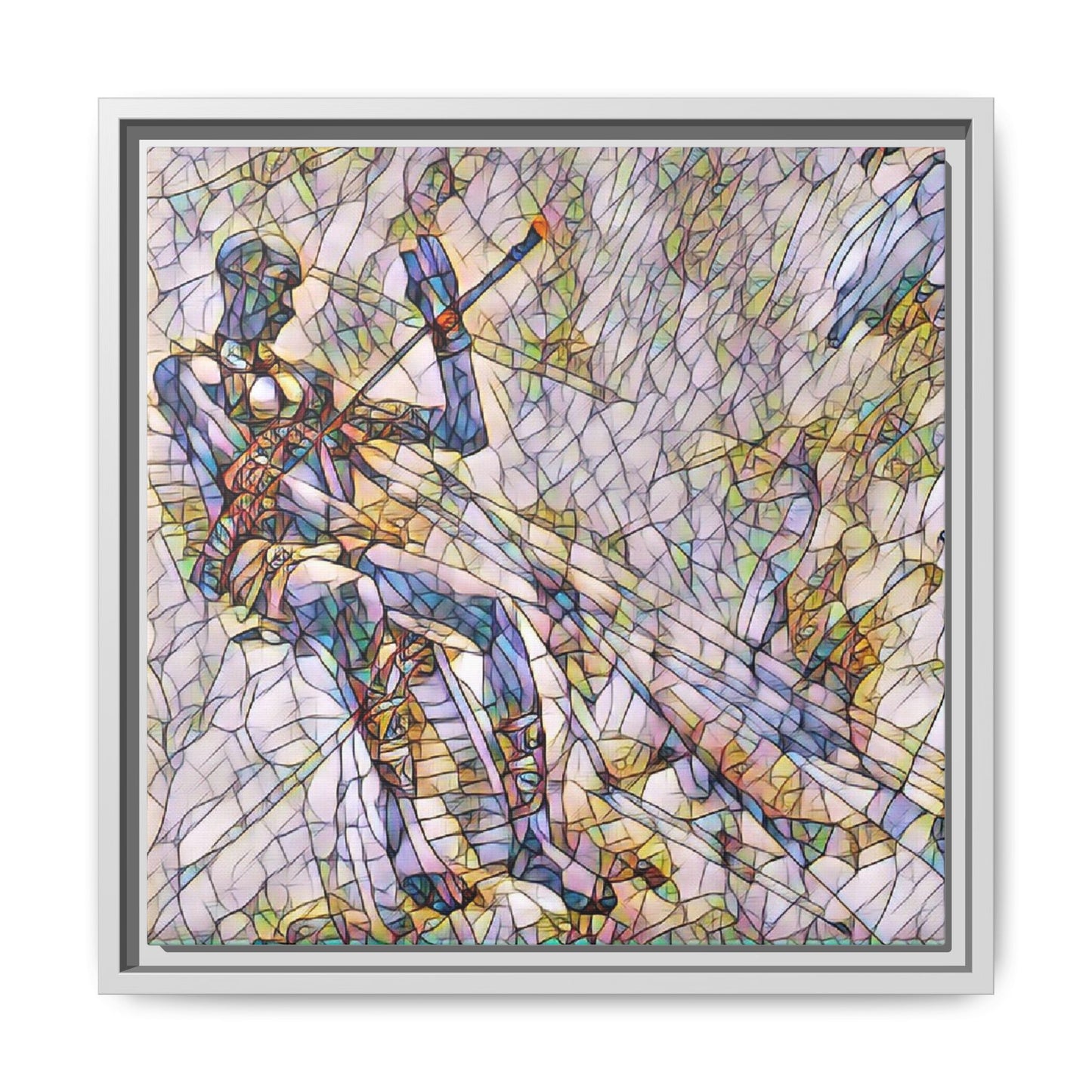 Abstract Stained-Glass Warrior Framed Canvas