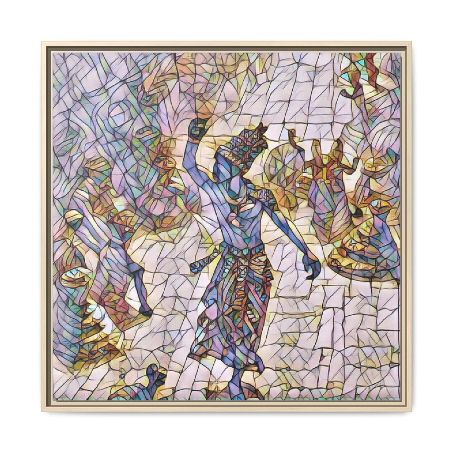 Framed Canvas Art — Colorful Mosaic Krishna Dance Print