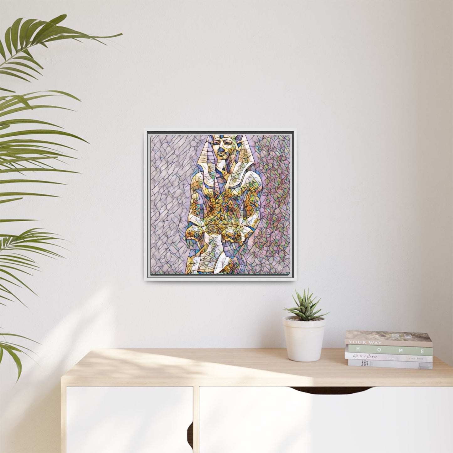 Framed Abstract Pharaoh Matte Canvas Wall Art — Multicolor Egyptian Statue Print
