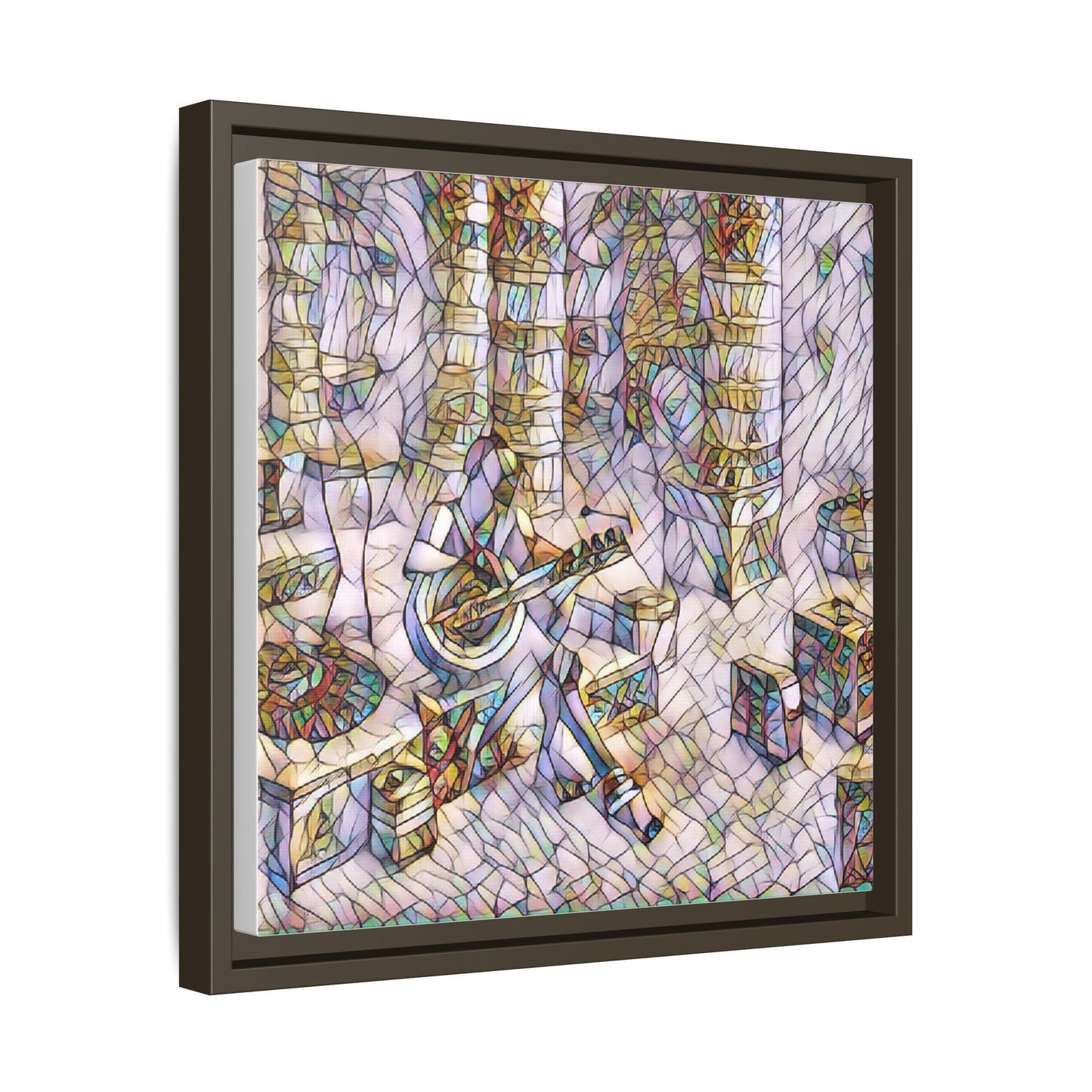 Framed Matte Canvas Art - Abstract Guitarist in Colorful Mosaic
