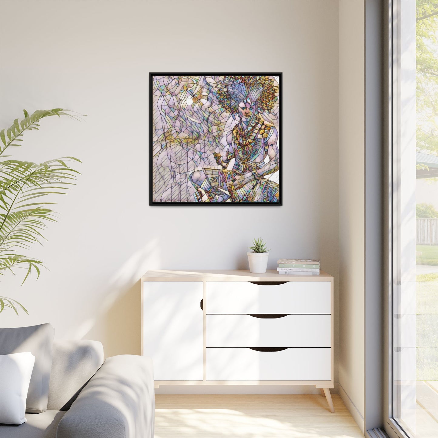 Framed Matte Canvas Art — Colorful Tribal Warrior Illustration