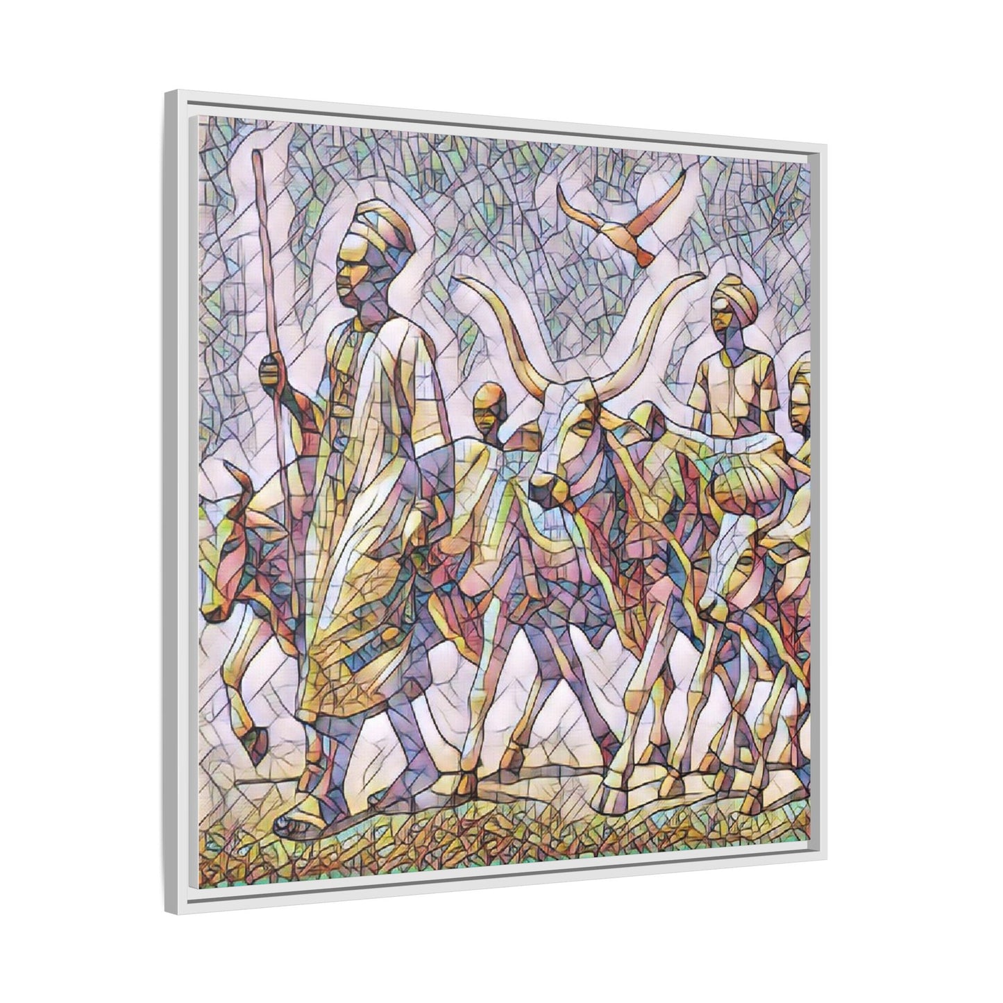 Framed Matte Canvas: Colorful African Herdsmen Art Print
