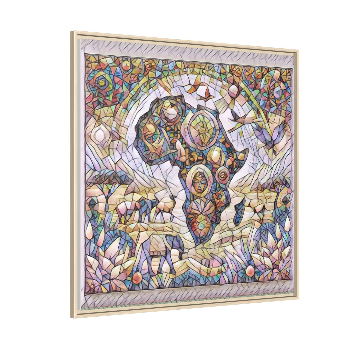 Abstract Mosaic Africa Framed Canvas — Colorful Stained-Glass Wall Art