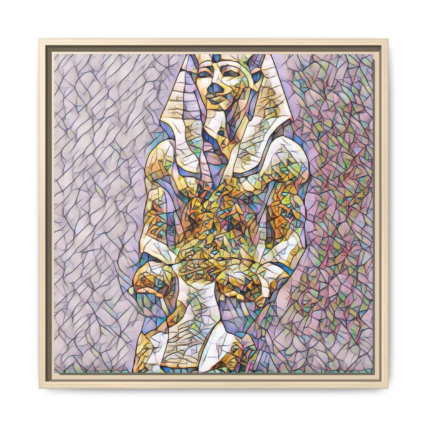 Framed Abstract Pharaoh Matte Canvas Wall Art — Multicolor Egyptian Statue Print