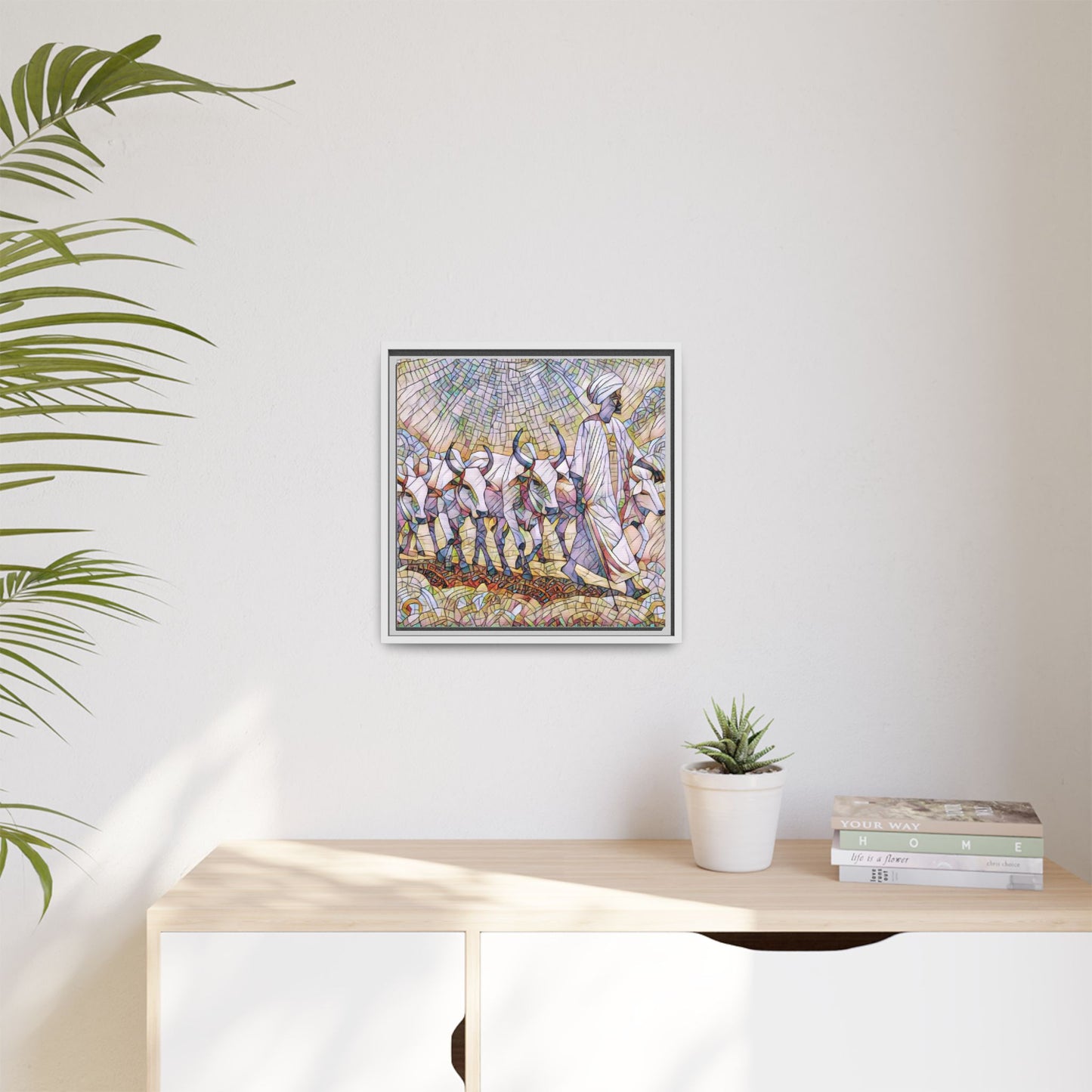 Framed Matte Canvas Art — African Herdsman Mosaic Print