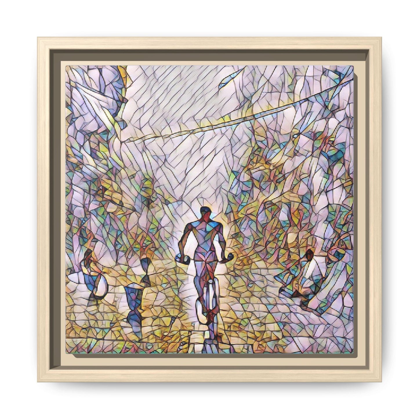 Cyclist Stained-Glass Matte Canvas Framed Wall Art