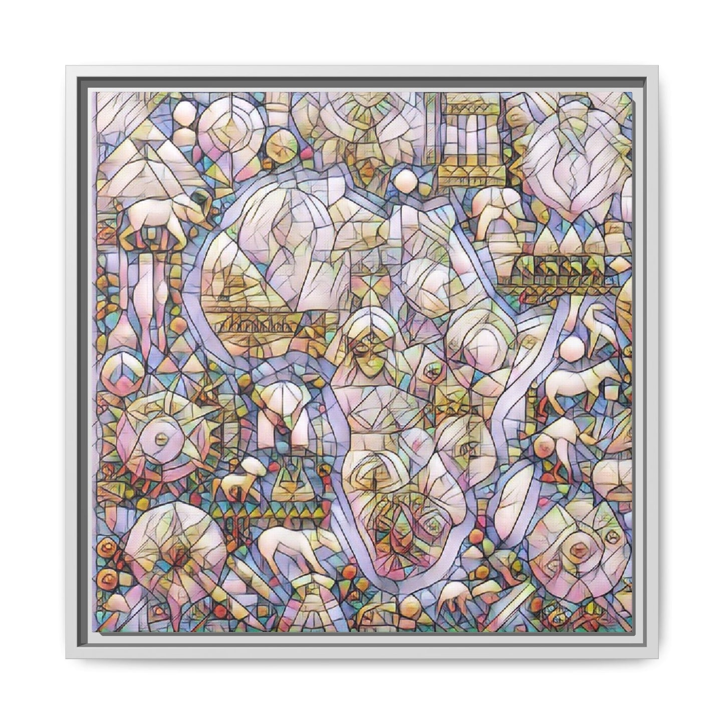 Abstract Stained-Glass Style Framed Canvas Print