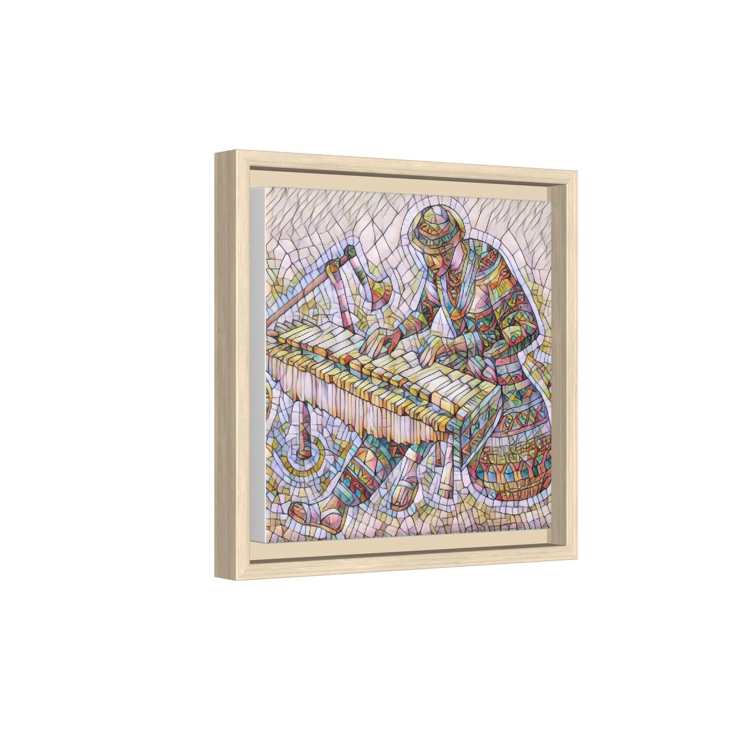 Framed Canvas Art - Colorful Mosaic Vibraphone Musician Print