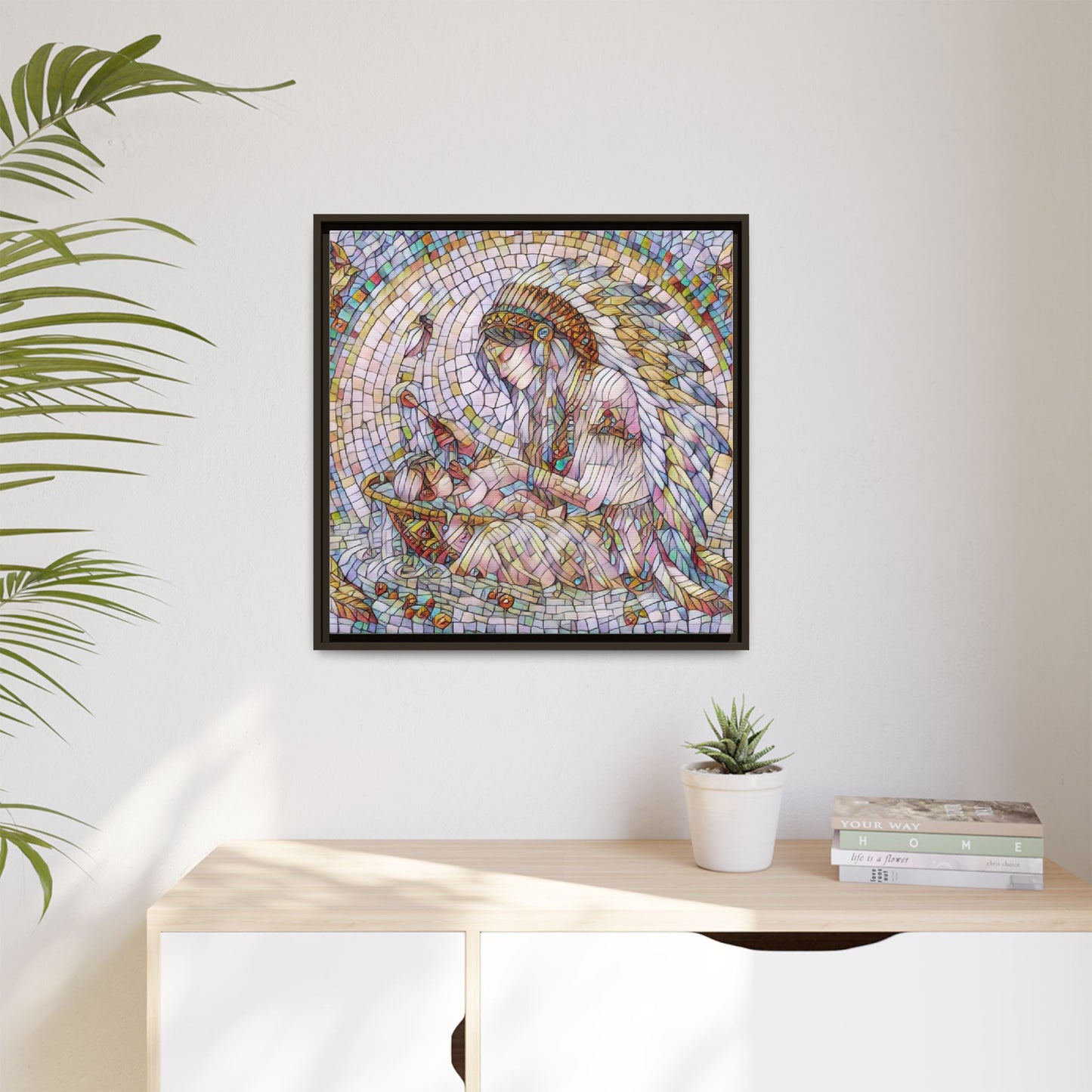Framed Mosaic Native Mother & Child Matte Canvas Art