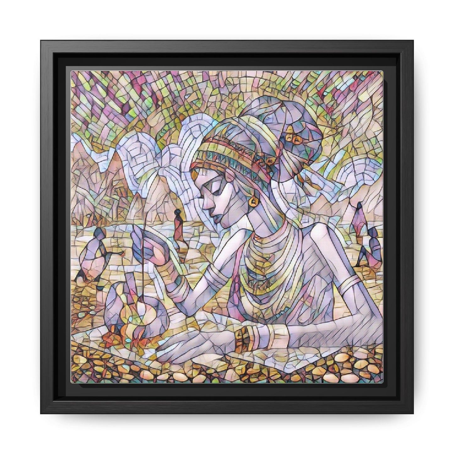 Framed Matte Canvas Art — Mosaic-Inspired Egyptian Woman Illustration