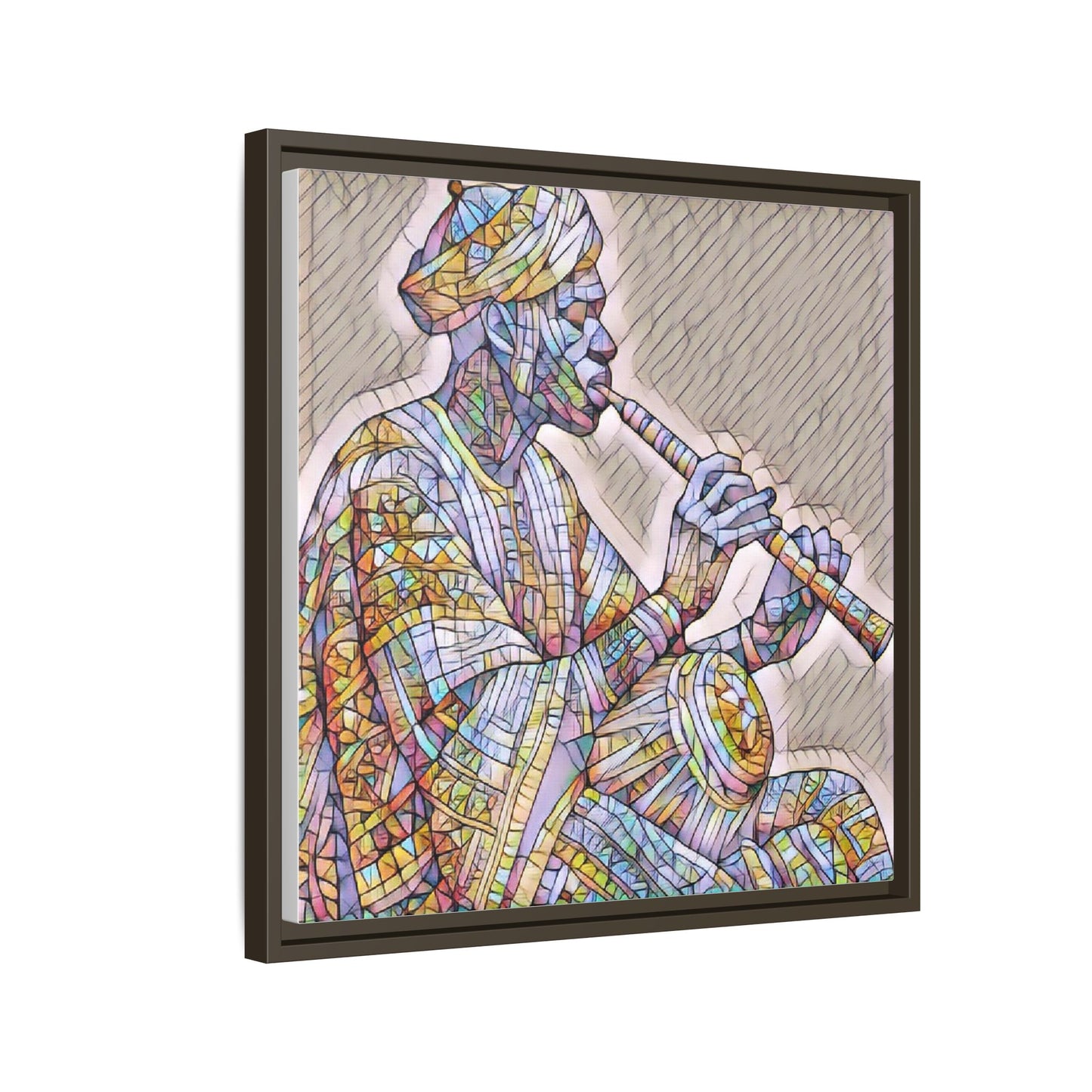 Framed Canvas Art — Colorful Middle Eastern Flute Player Print