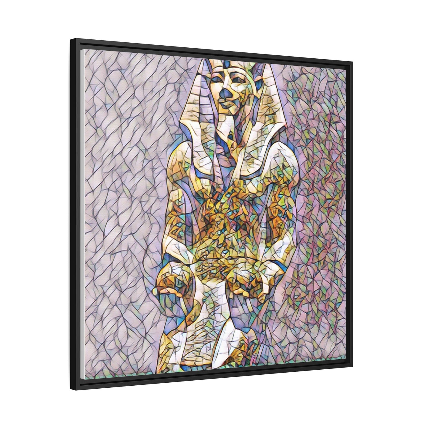 Framed Abstract Pharaoh Matte Canvas Wall Art — Multicolor Egyptian Statue Print