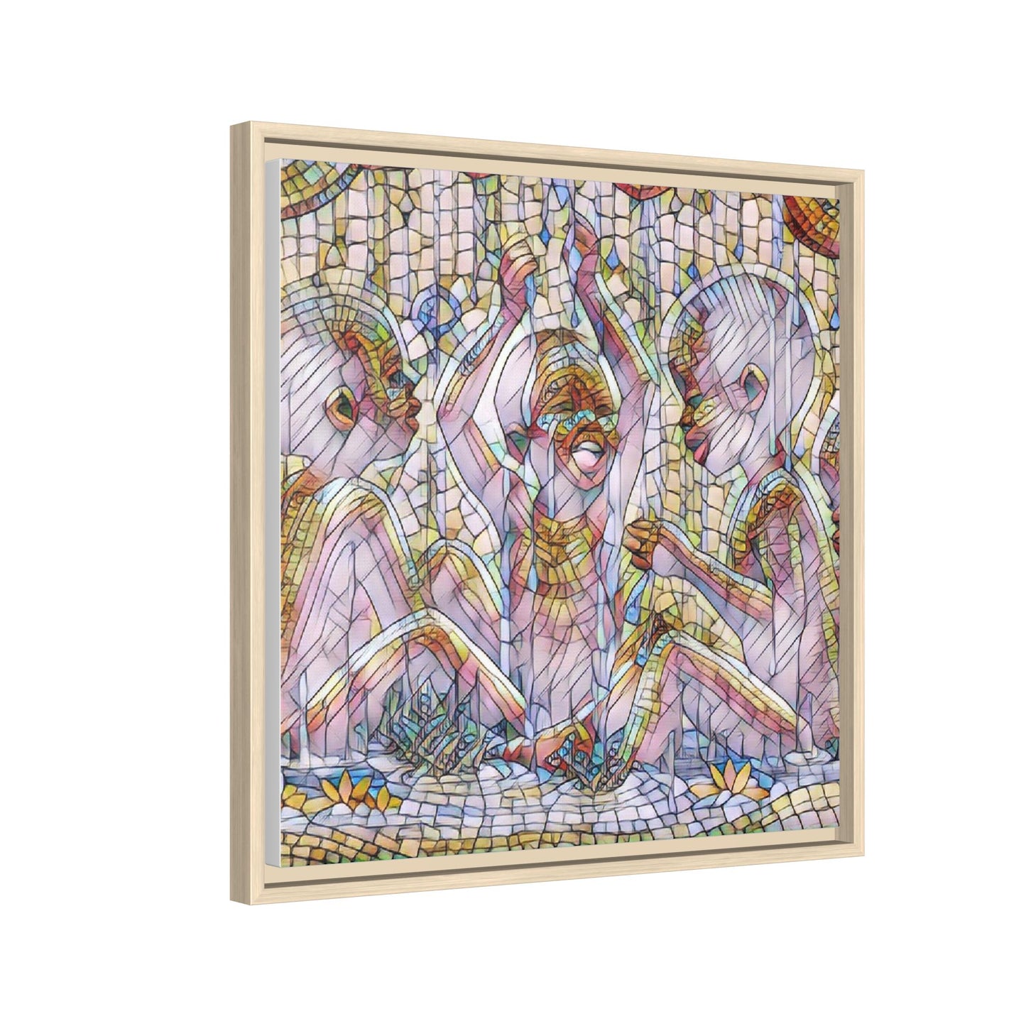 Framed Matte Canvas Art — Mosaic Children Playing (Multicolor)