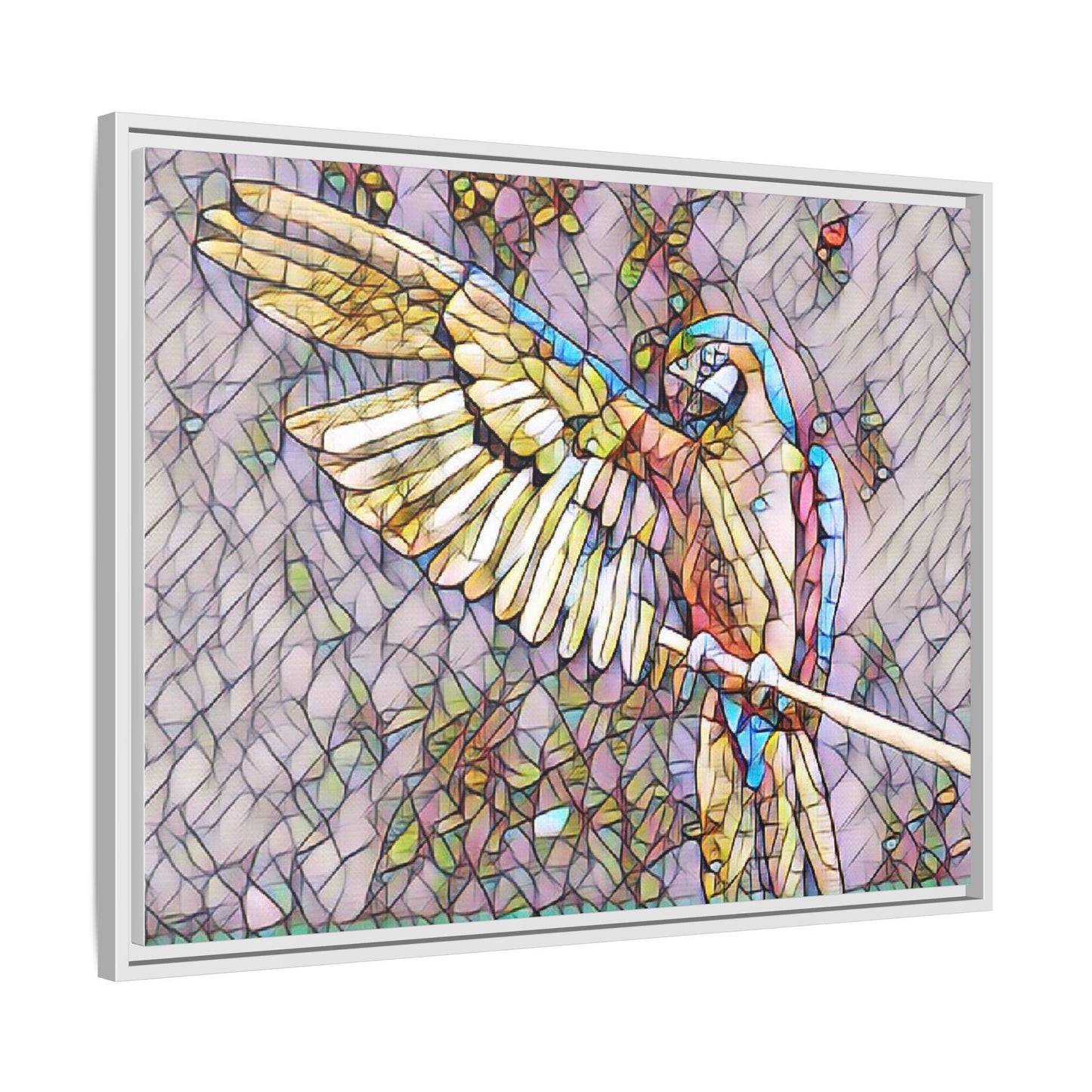 Framed Parrot Stained-Glass Art Print — Matte Canvas Wall Decor