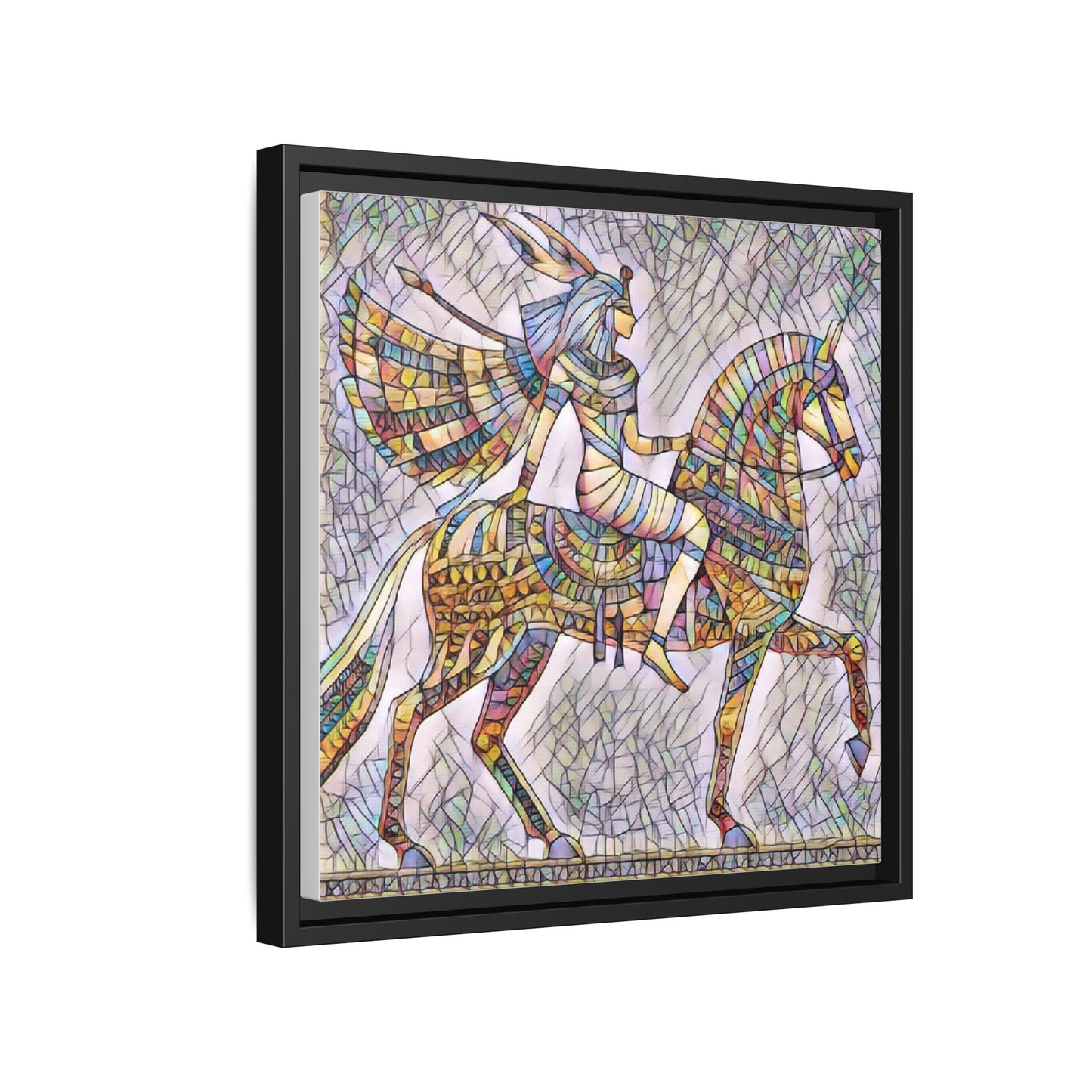 Stained-Glass Style Egyptian Horseman Framed Canvas Print