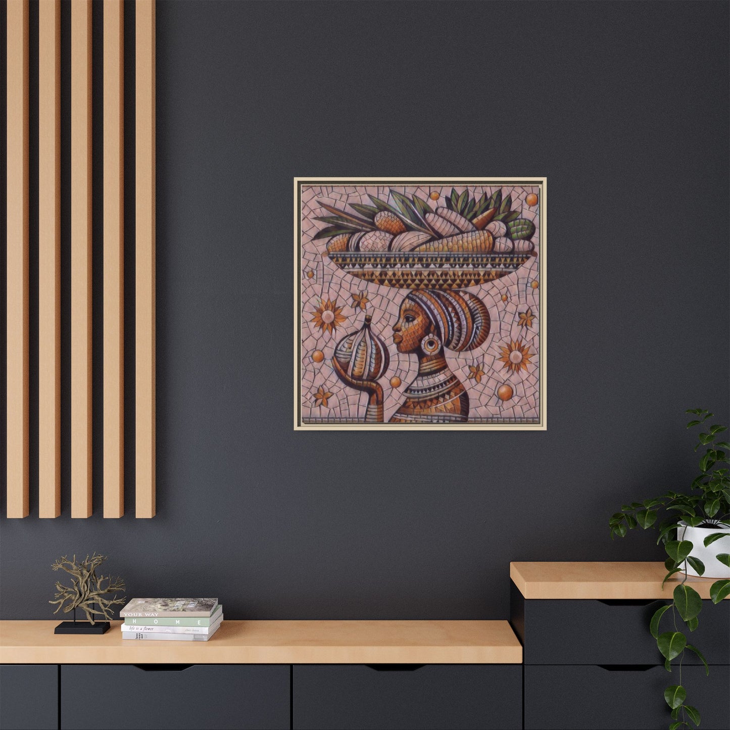 Egyptian Mosaic Goddess Matte Framed Canvas Wall Art