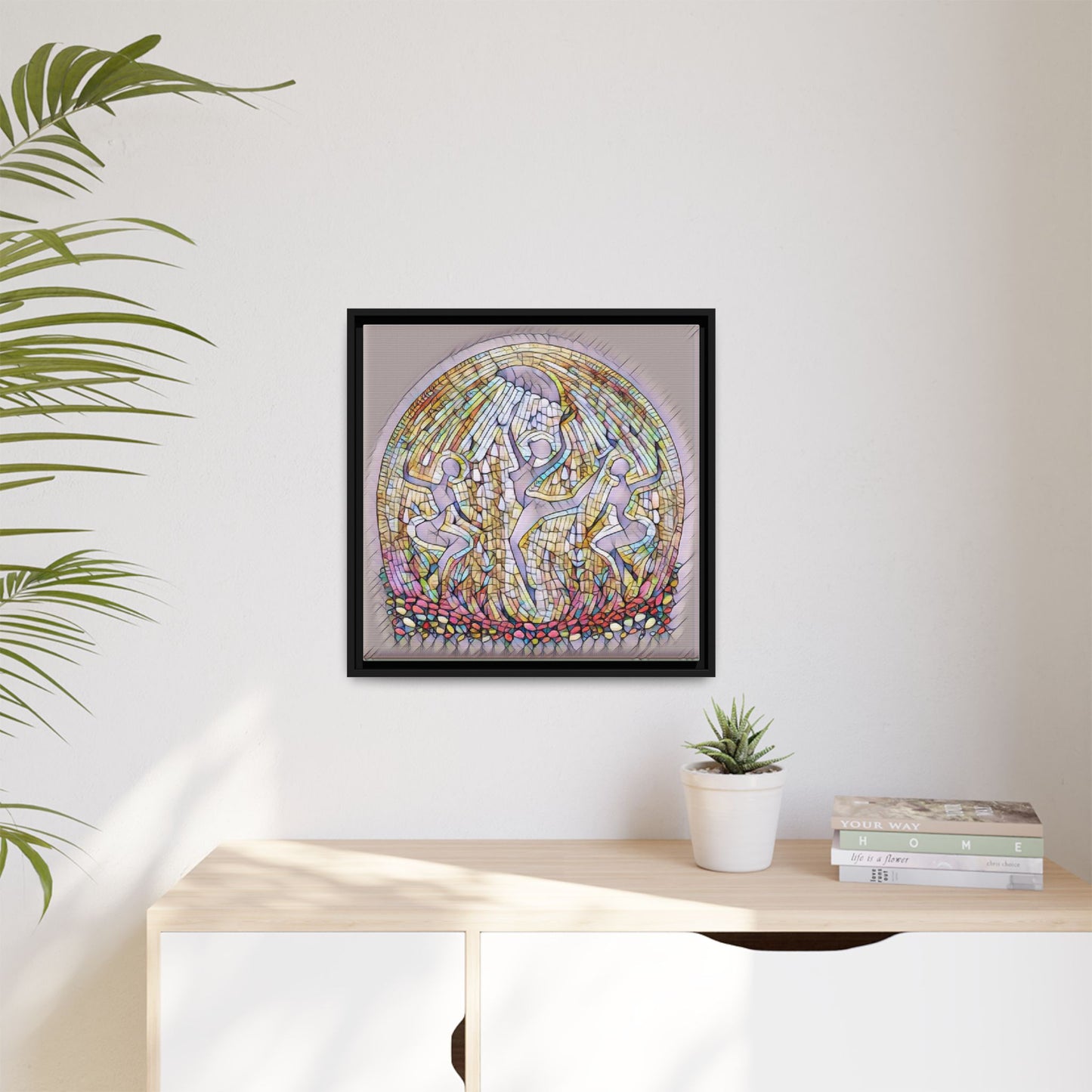 Framed Canvas Art - Stained Glass Dance Trio (Matte Multi-Color)