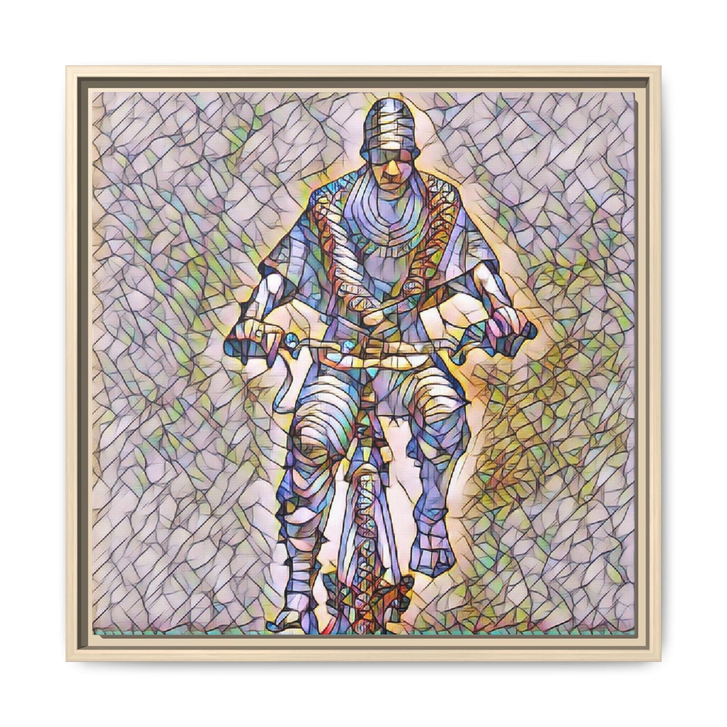 Framed Matte Canvas Art - Stylized Cyclist Illustration