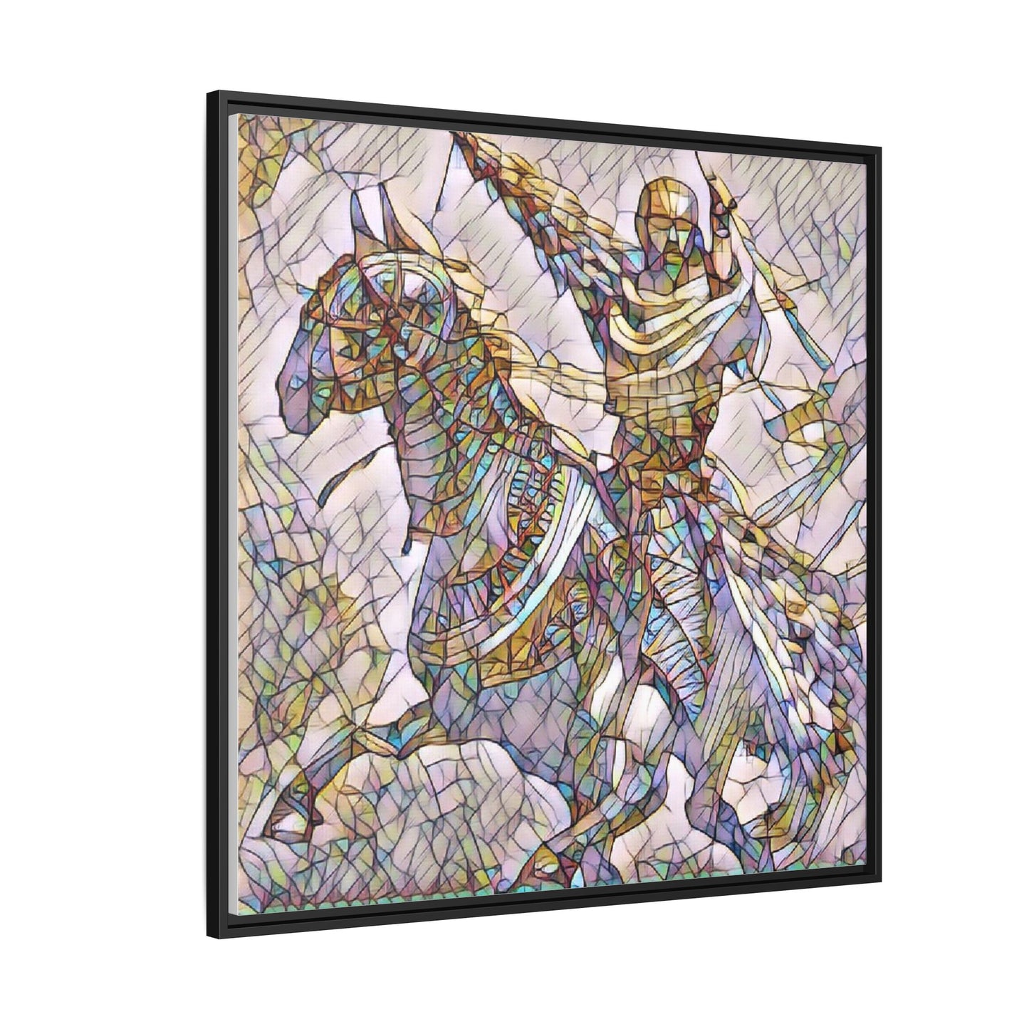 Framed Matte Canvas Print — Stained Glass Knight on Horse Artwork