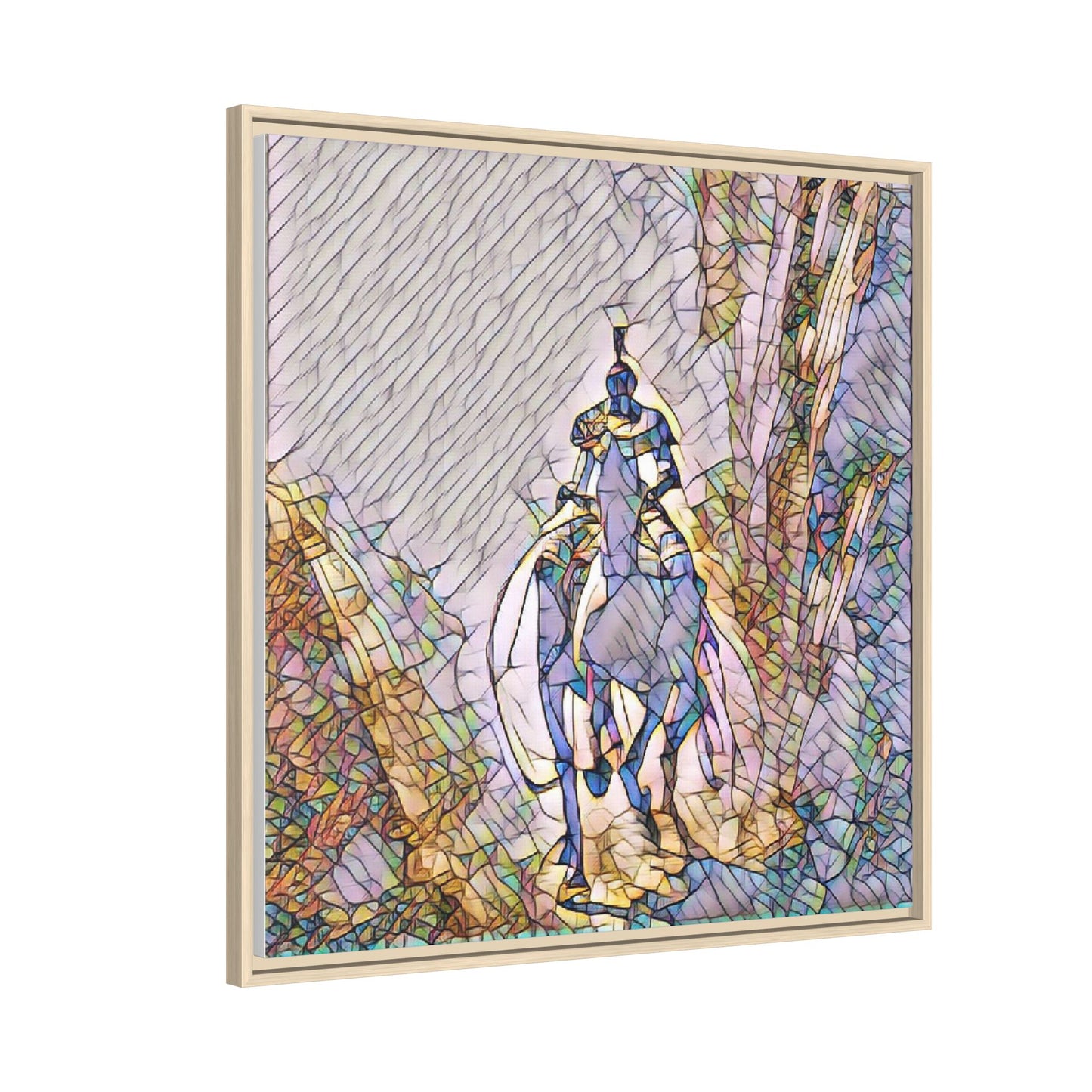Stained-Glass Knight Matte Framed Canvas Wall Art