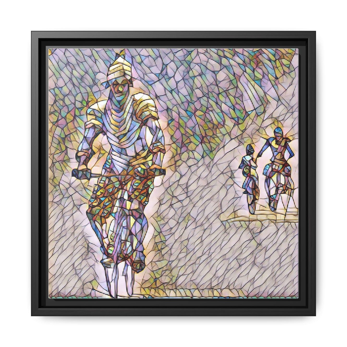 Cyclists Mosaic Matte Canvas Framed Wall Art