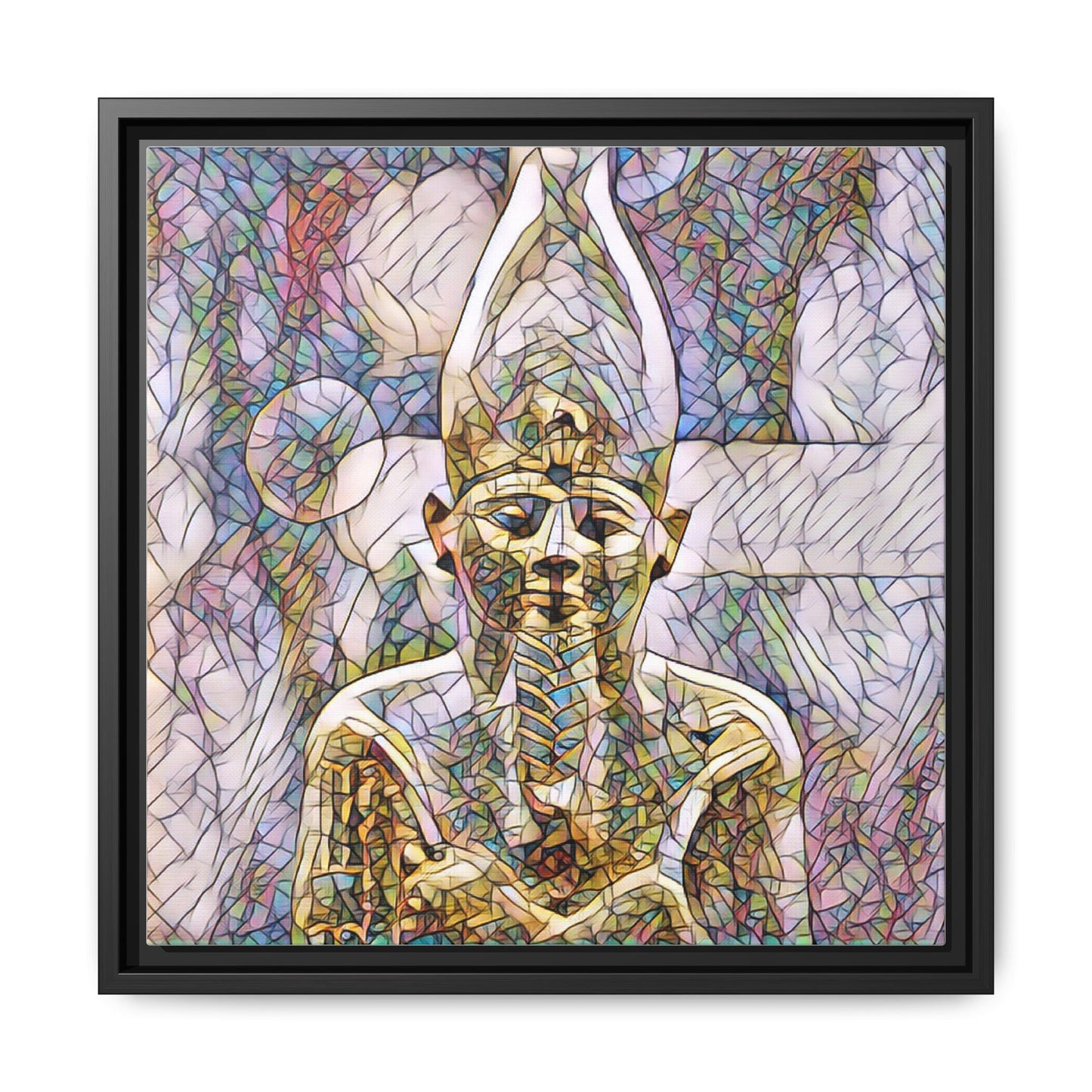 Egyptian Pharaoh Stained-Glass Style Matte Canvas Print, Framed