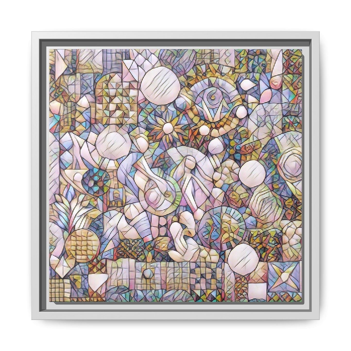 Abstract Geometric Mosaic Framed Canvas — Multicolor Modern Wall Art
