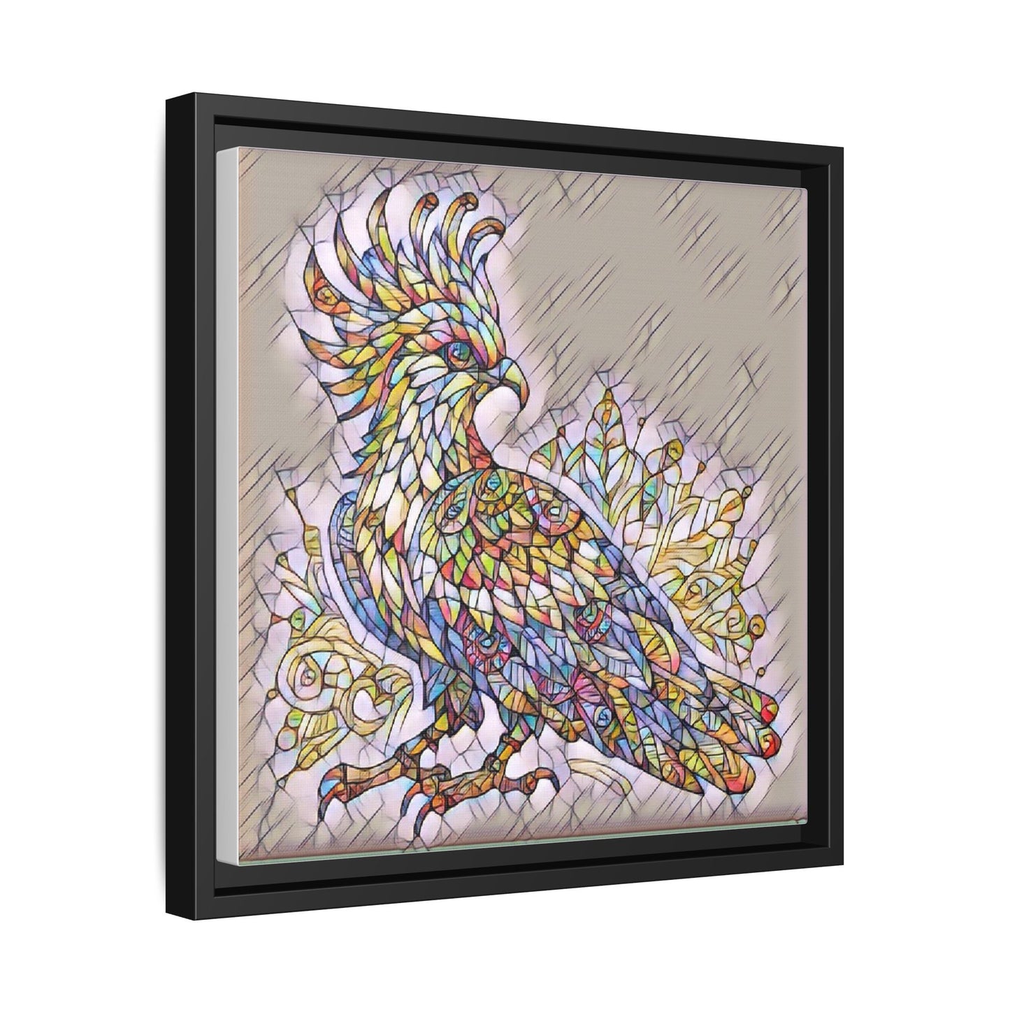 Colorful Stained-Glass Cockatoo Matte Framed Canvas