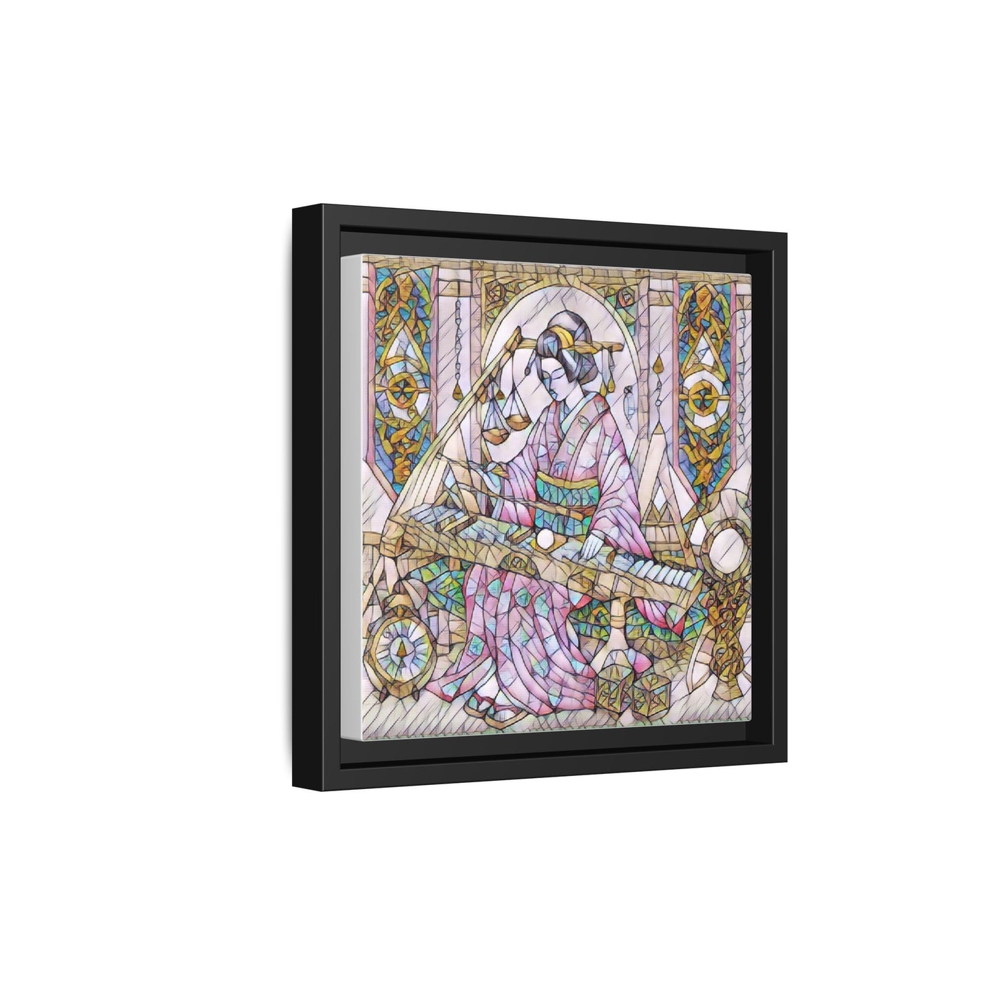 Framed Matte Canvas — Geisha Harp Stained-Glass Art Print